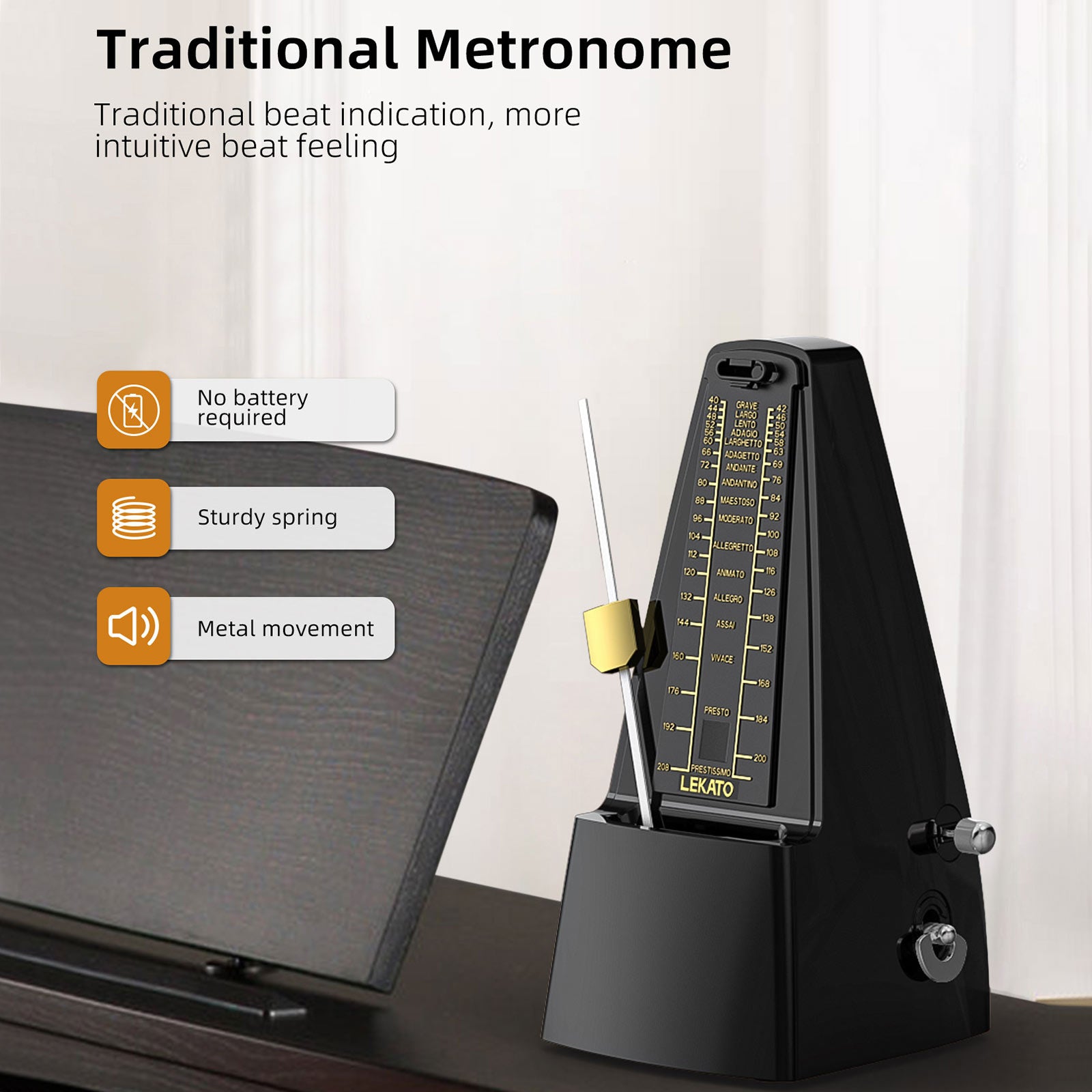 LEKATO Mechanical Metronome Bell Universal Metal Movement Track Beat Tempo