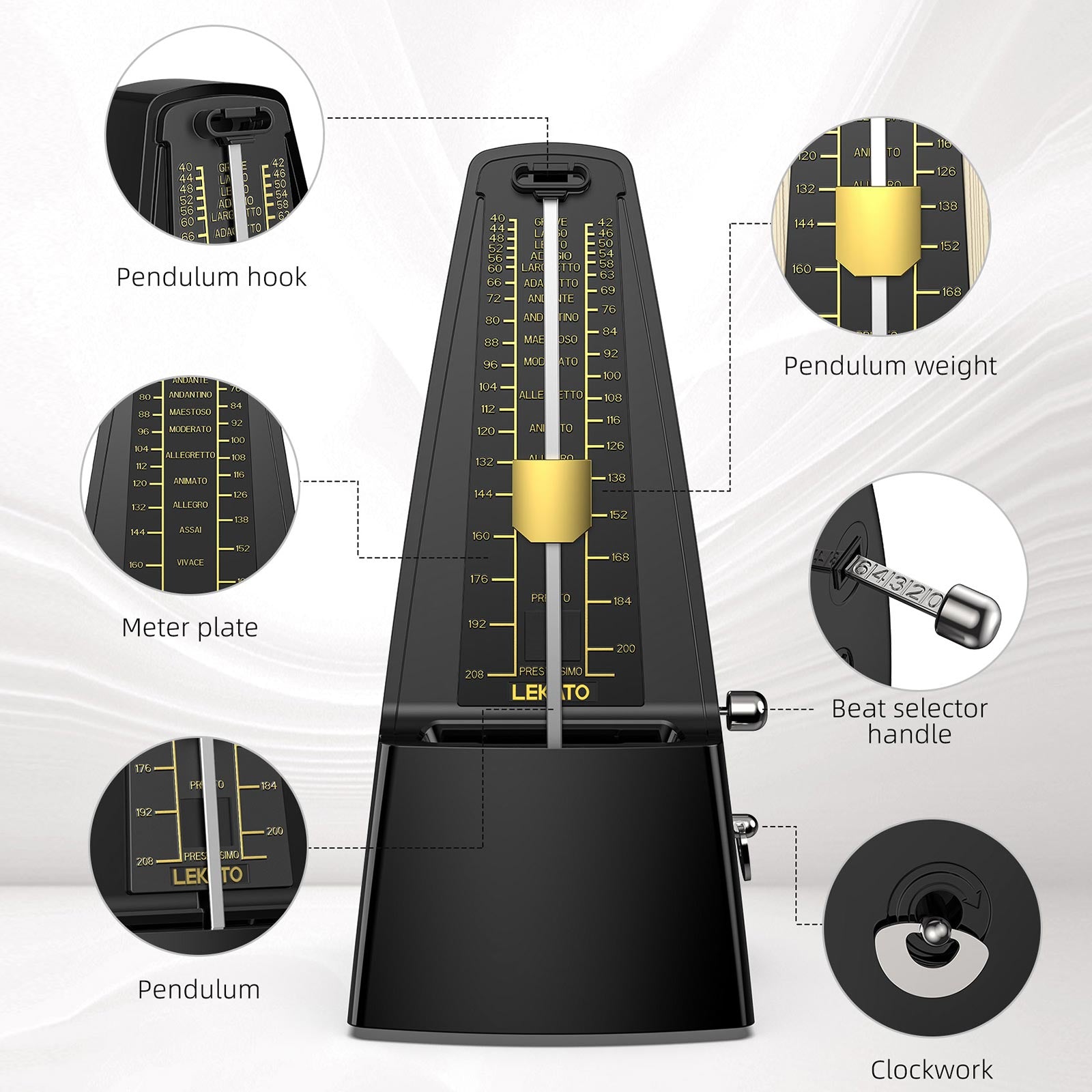 LEKATO Mechanical Metronome Bell Universal Metal Movement Track Beat Tempo