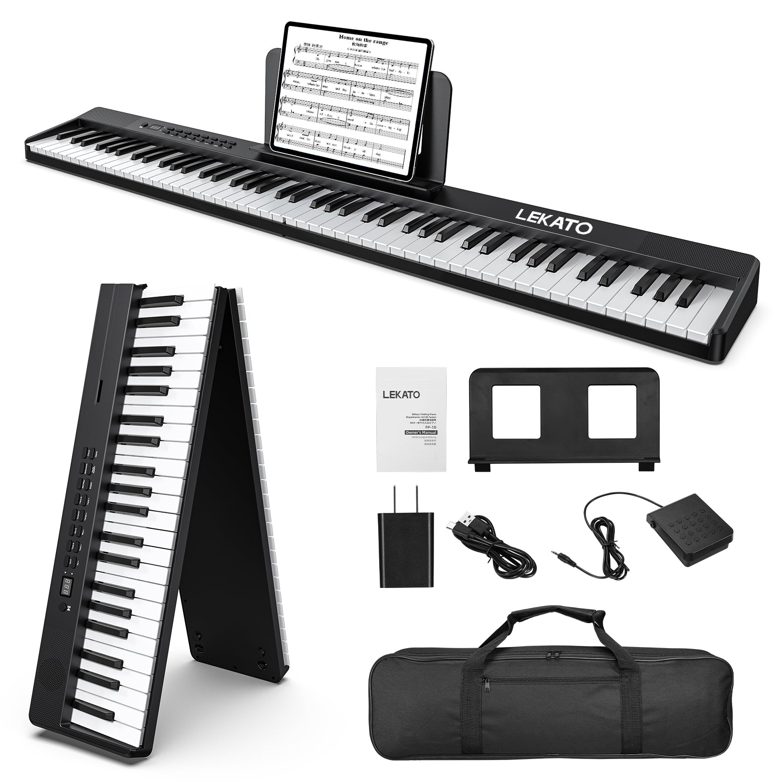 LEKATO FP-10 Portable Piano Keyboard 88 Keys Folding Digital Piano with Sustain Pedal