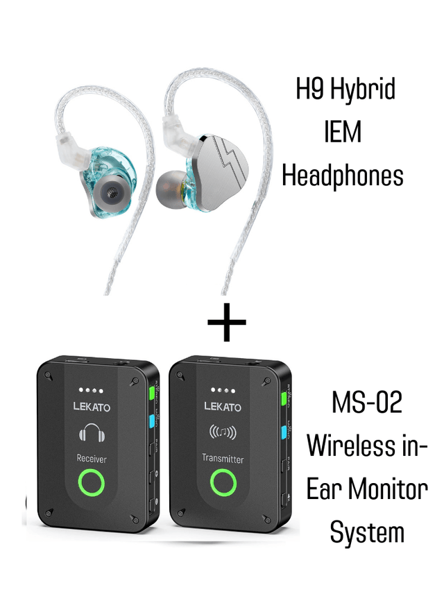 LEKATO MS-02 Sistema de Monitores Inalámbrico In-Ear, Transmisor y Receptor in Ears - 2,4 G Sistemas In-Ear para Monitorización (Transmisor y Receptor (2 Piezas