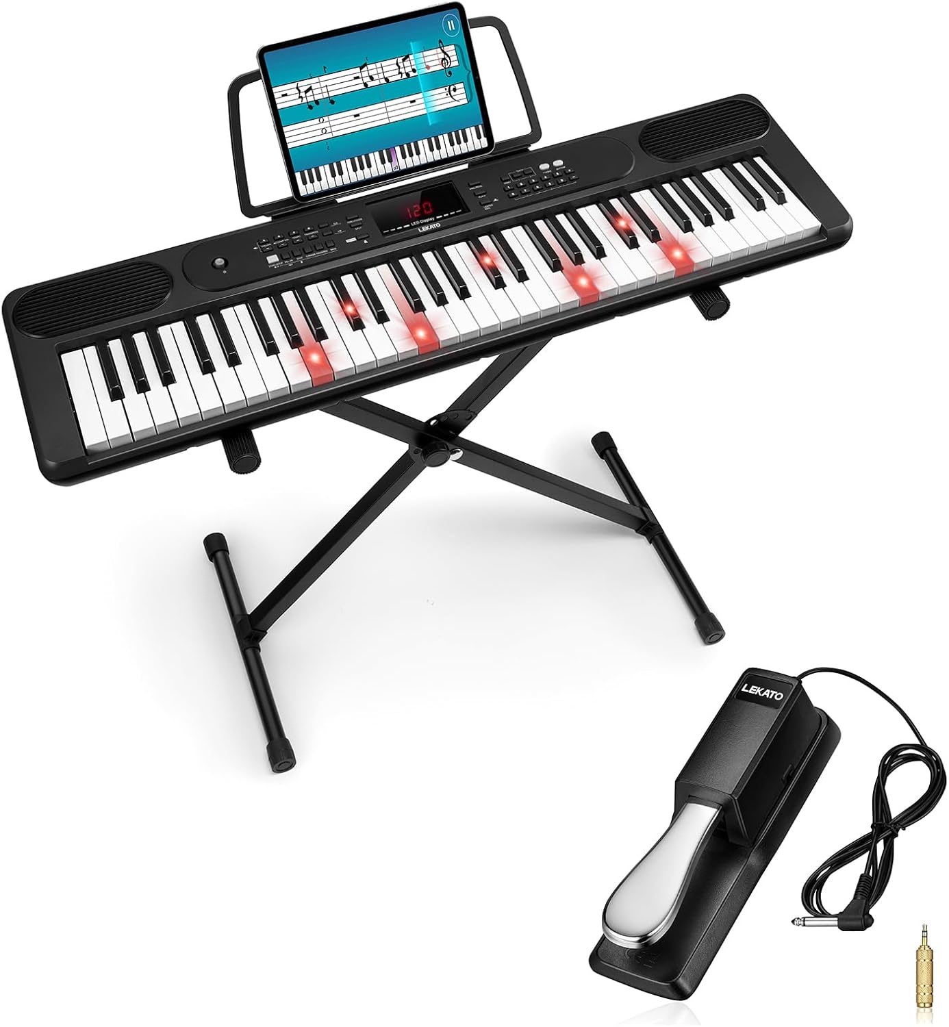 LEKATO YM-338 61 Keys Electronic Piano Keyboard Sustain Pedal w/ Lighted Key