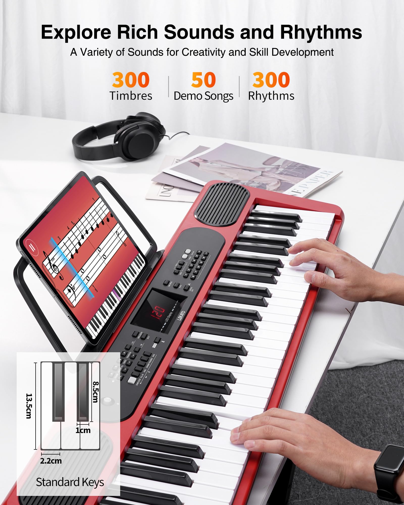 LEKATO YM-338 61 Keys Electronic Piano Keyboard Sustain Pedal w/ Lighted Key