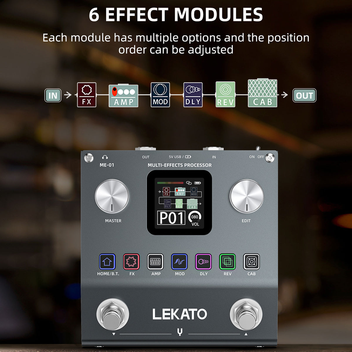 Multi Effects Processor Rack Module LEKATO ME-01 Multi Effects Processor Guitar Pedal w/6 Effects Modules ...