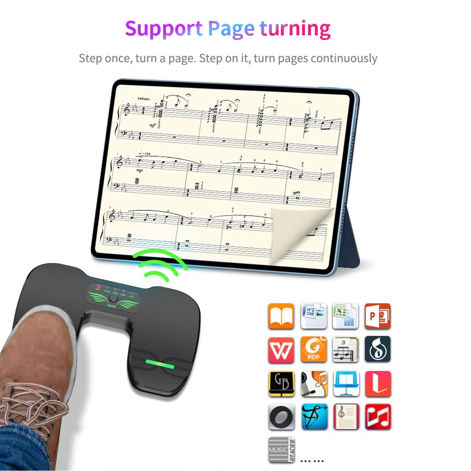 Portable Wireless Page Turner Pedal Rechargeable Bluetooth Foot Pedal