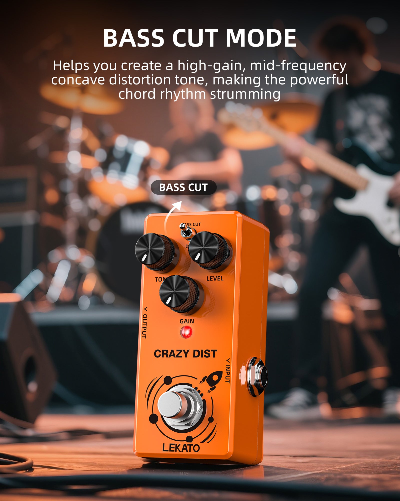 LEKATO DS-02 CRAZY DIST Distortion Effect Pedal Bass Cut/Dist Modes for Electric Guitar