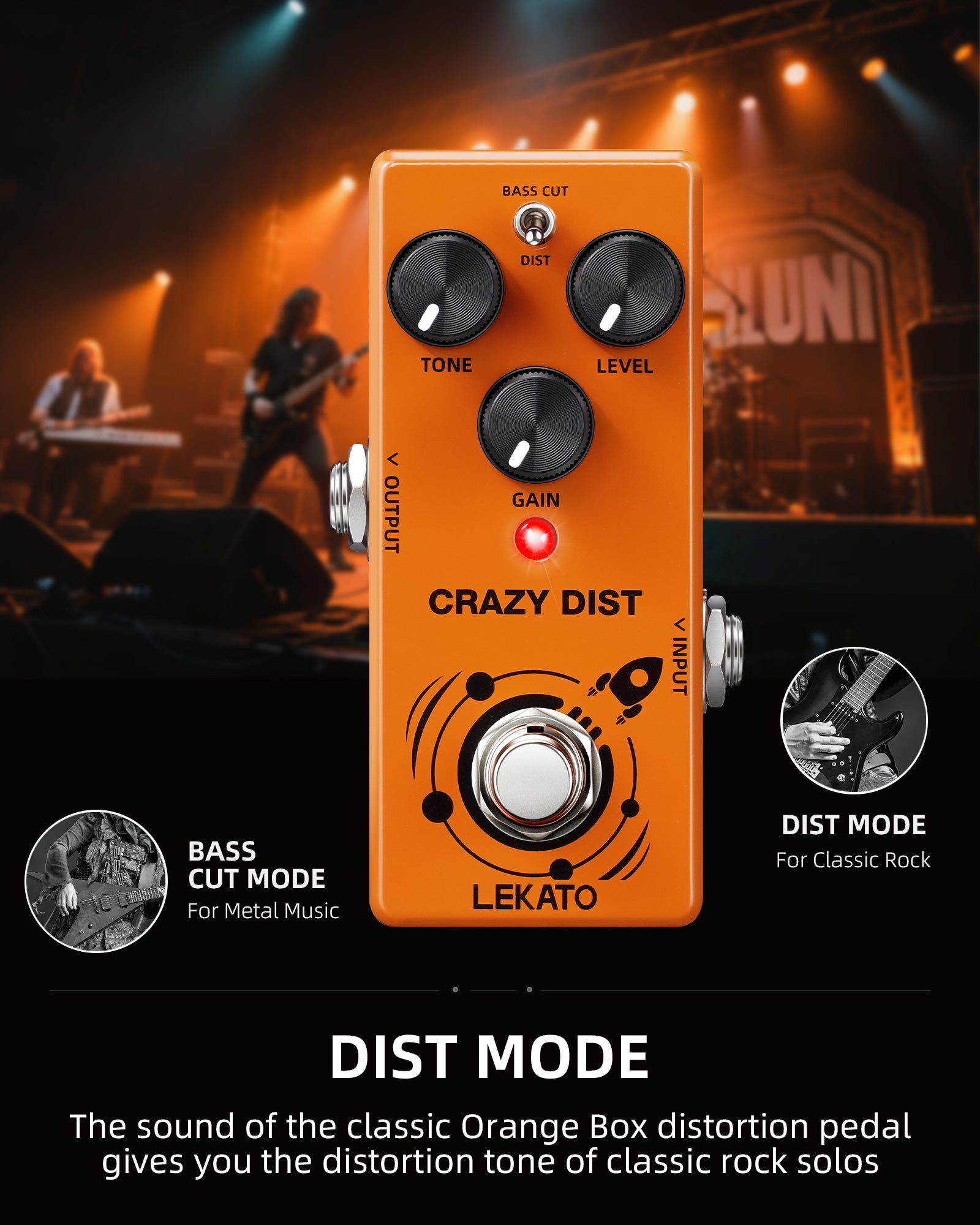 LEKATO DS-02 CRAZY DIST Distortion Effect Pedal Bass Cut/Dist Modes for Electric Guitar