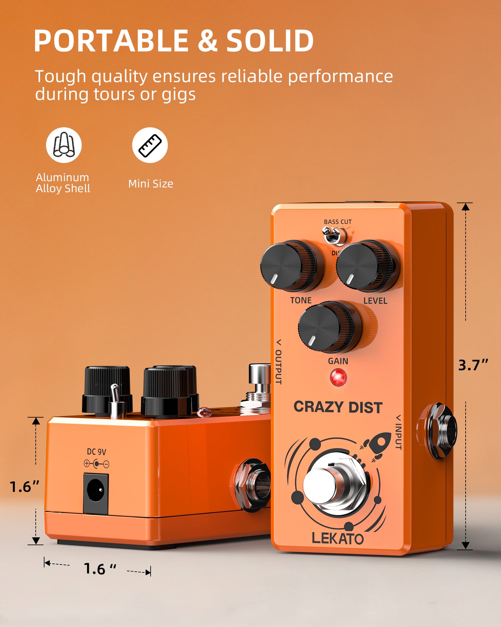 LEKATO DS-02 CRAZY DIST Distortion Effect Pedal Bass Cut/Dist Modes for Electric Guitar