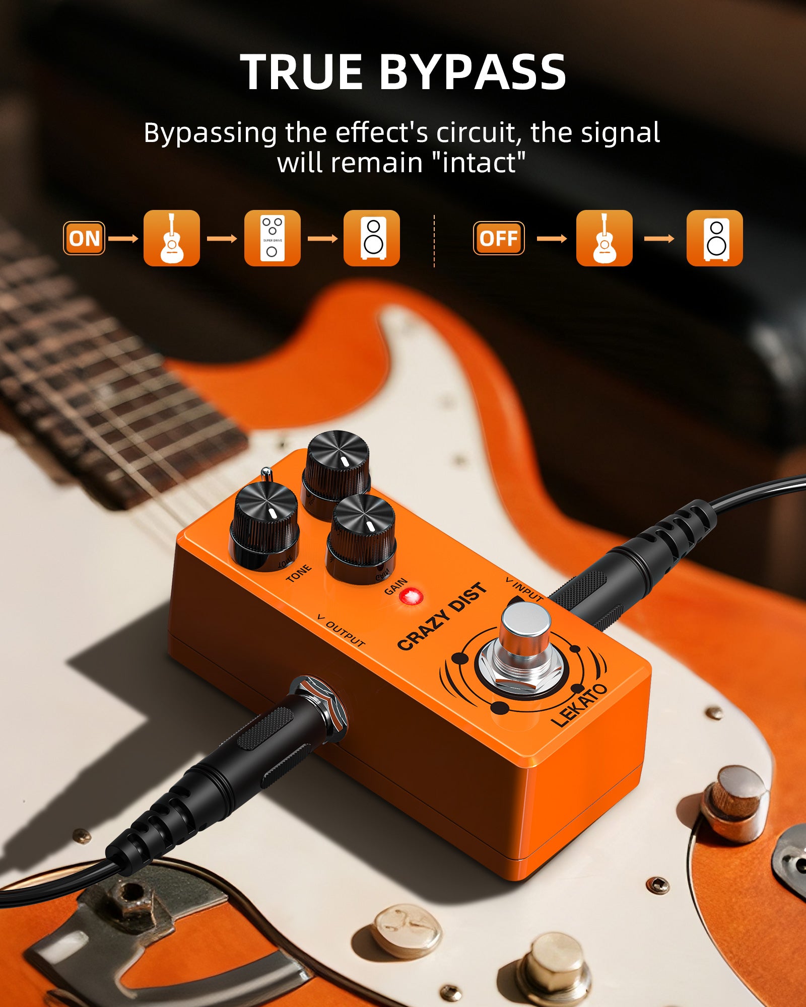 LEKATO DS-02 CRAZY DIST Distortion Effect Pedal Bass Cut/Dist Modes for Electric Guitar