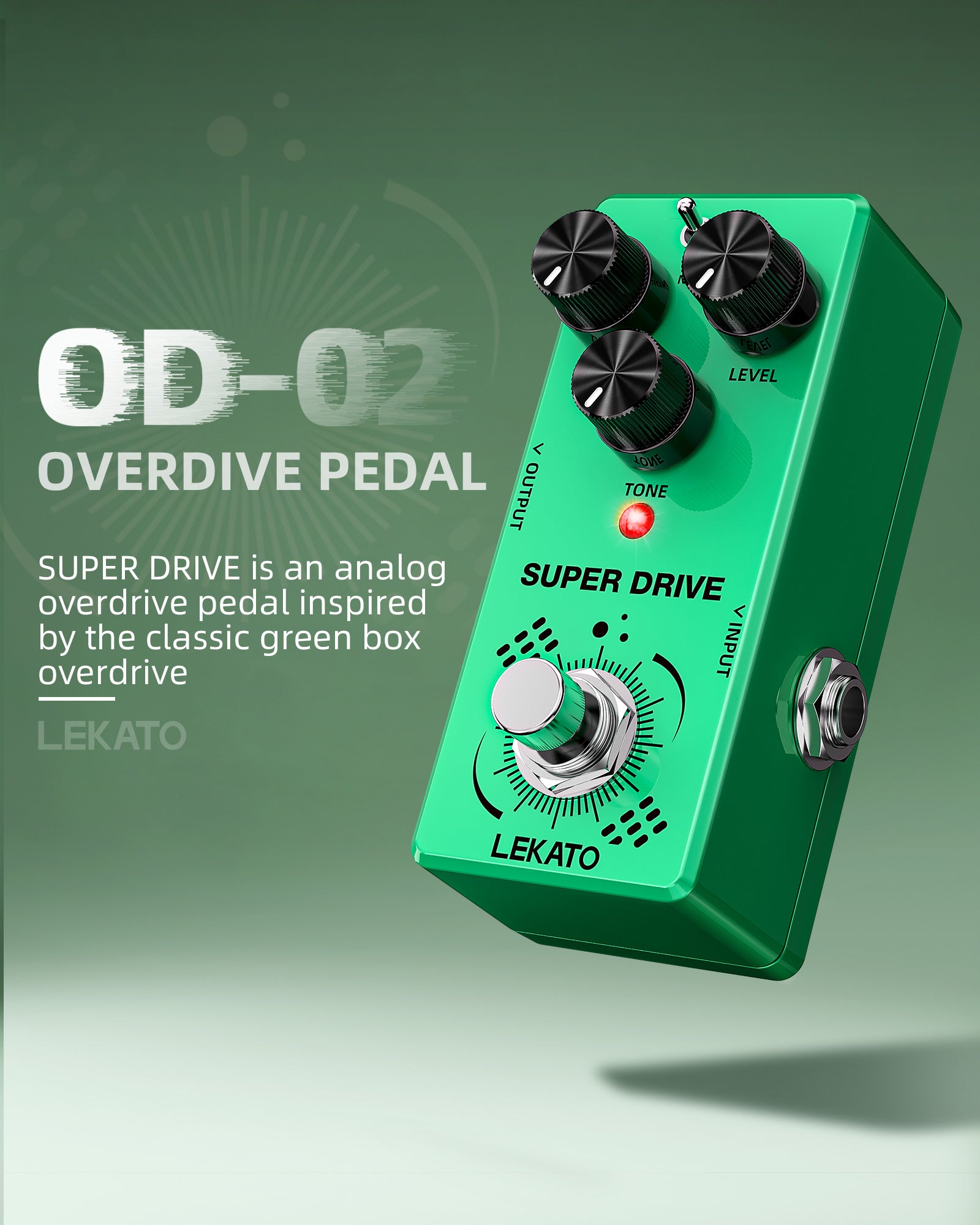 LEKATO OD-02 SUPER DRIVE Guitar Pedal TS Green Box Overdrive Super/Normal Modes