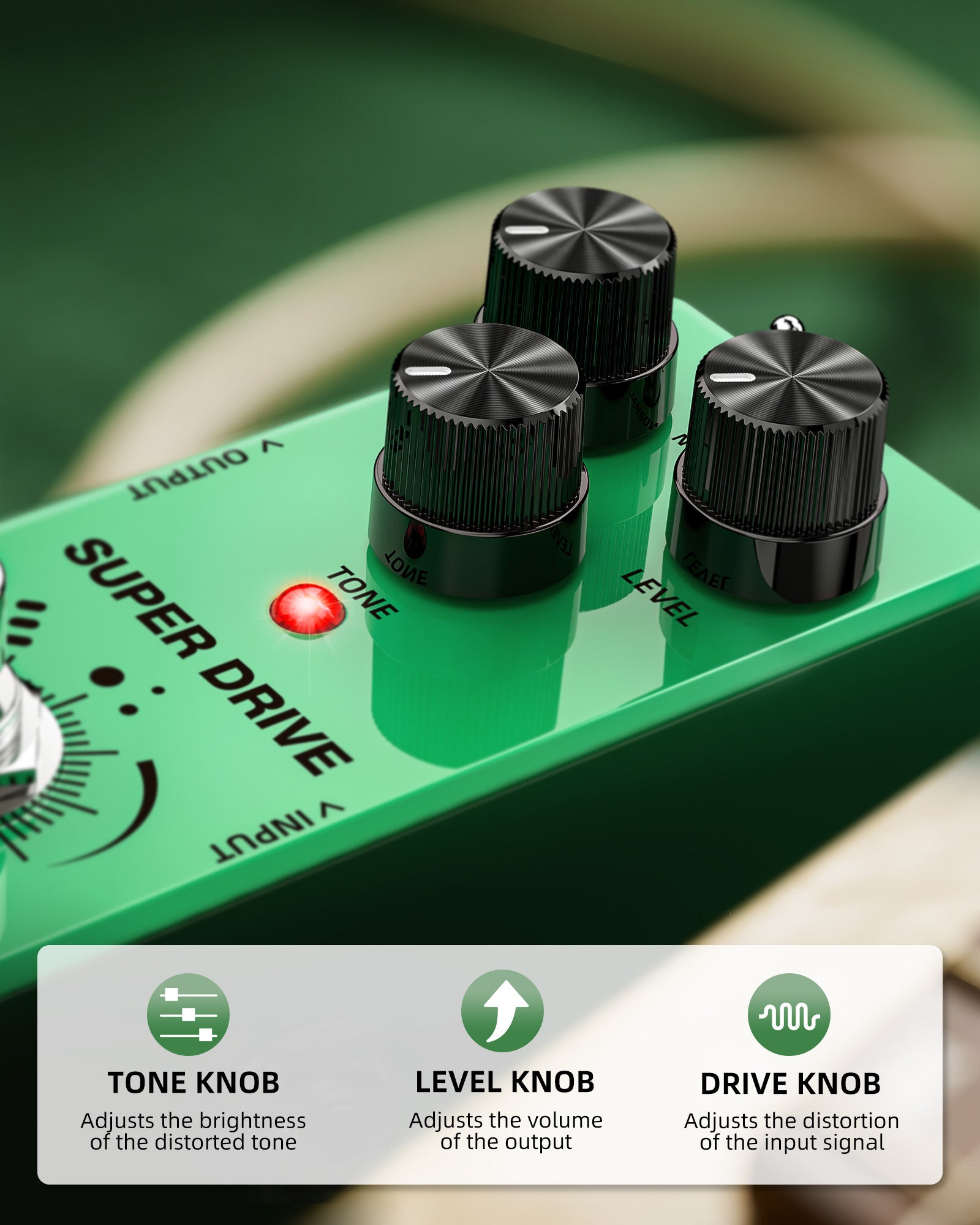 LEKATO OD-02 SUPER DRIVE Guitar Pedal TS Green Box Overdrive Super/Normal Modes