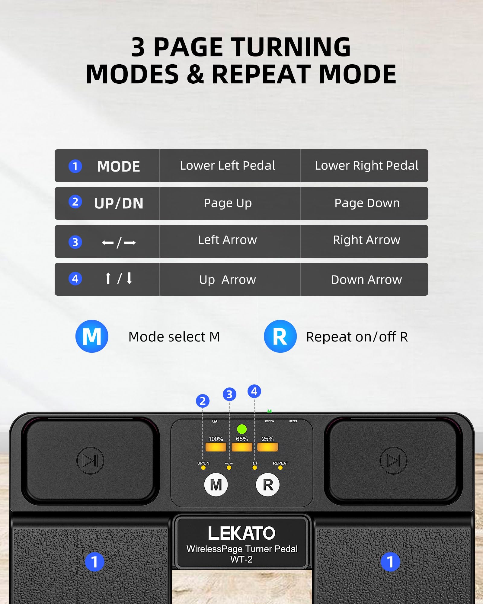 LEKATO WT-2 Slient Page Turning Pedal W/ Music Ctrl