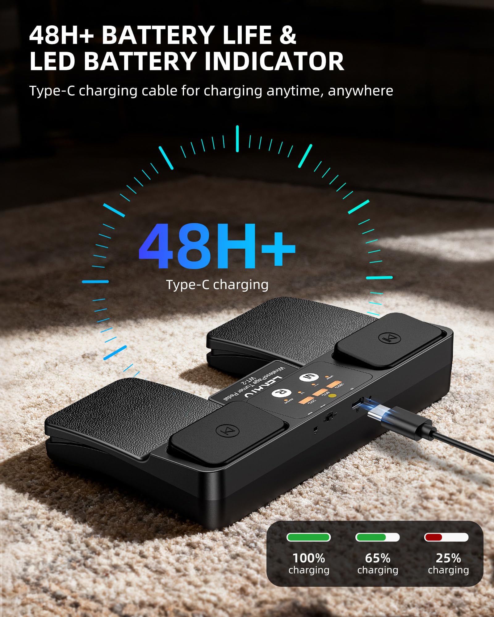 LEKATO WT-2 Slient Page Turning Pedal W/ Music Ctrl