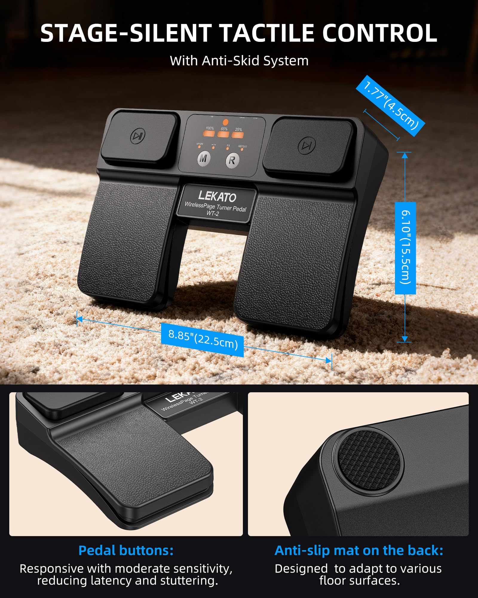 LEKATO WT-2 Slient Page Turning Pedal W/ Music Ctrl
