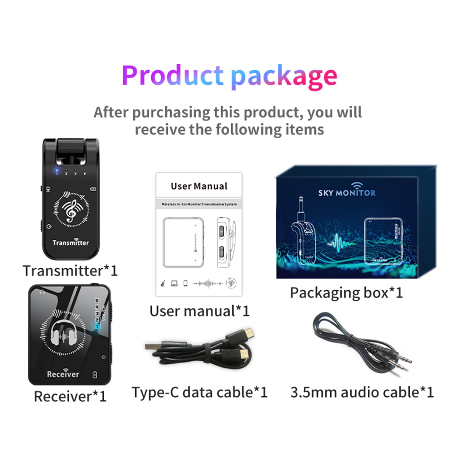 2.4G Wireless In-Ear Monitor System with Rechargeable Transmitter Receiver