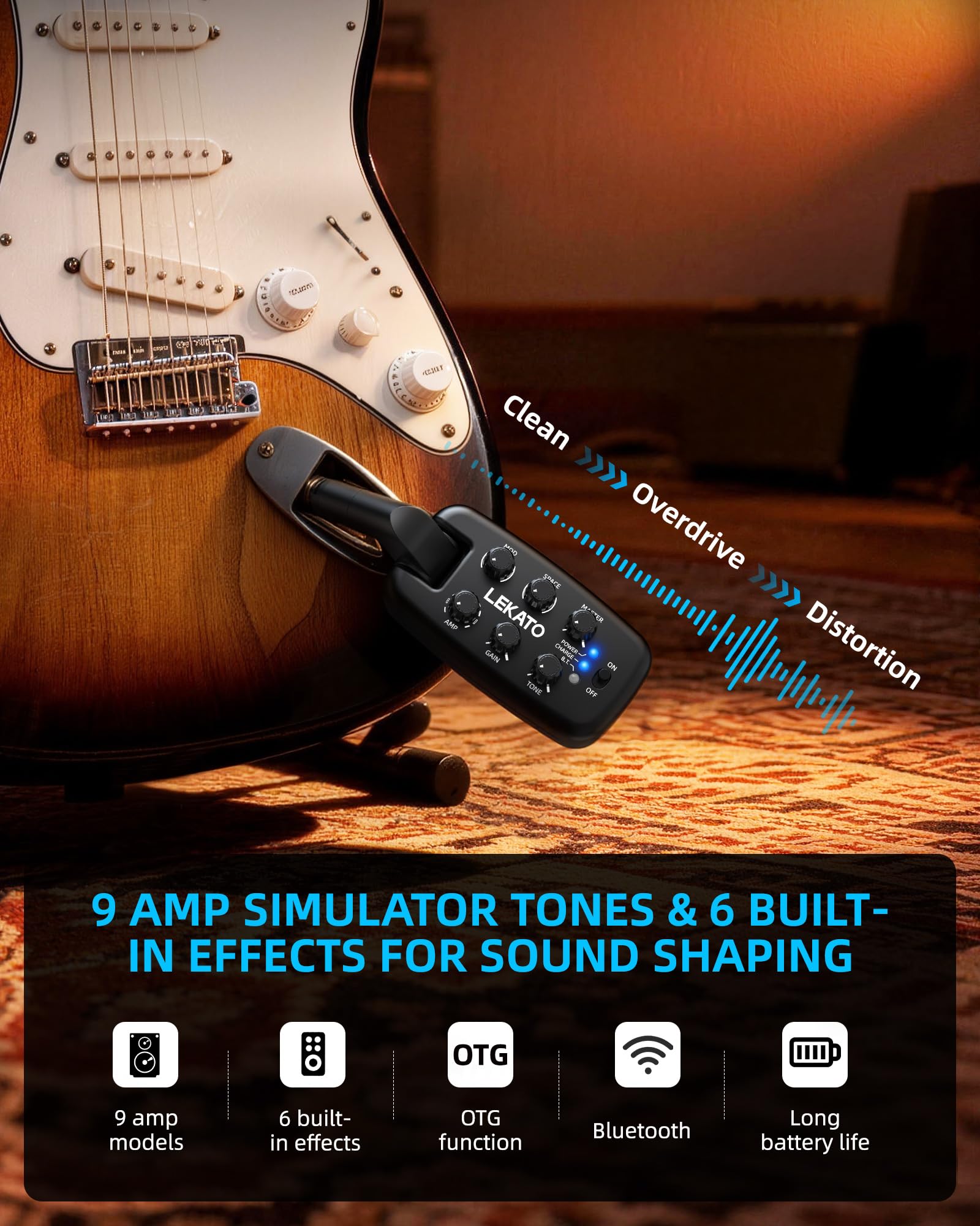 LEKATO PA-2 Guitar Headphone Amplifier Bluetooth Practice Amp