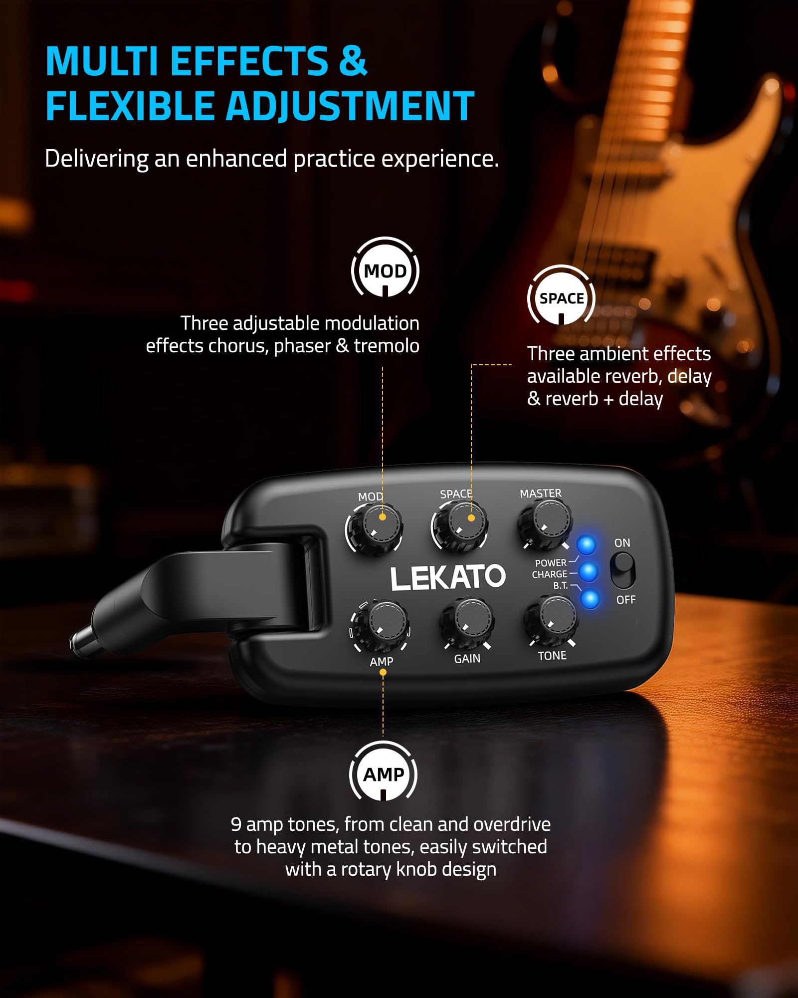 LEKATO PA-2 Guitar Headphone Amplifier Bluetooth Practice Amp