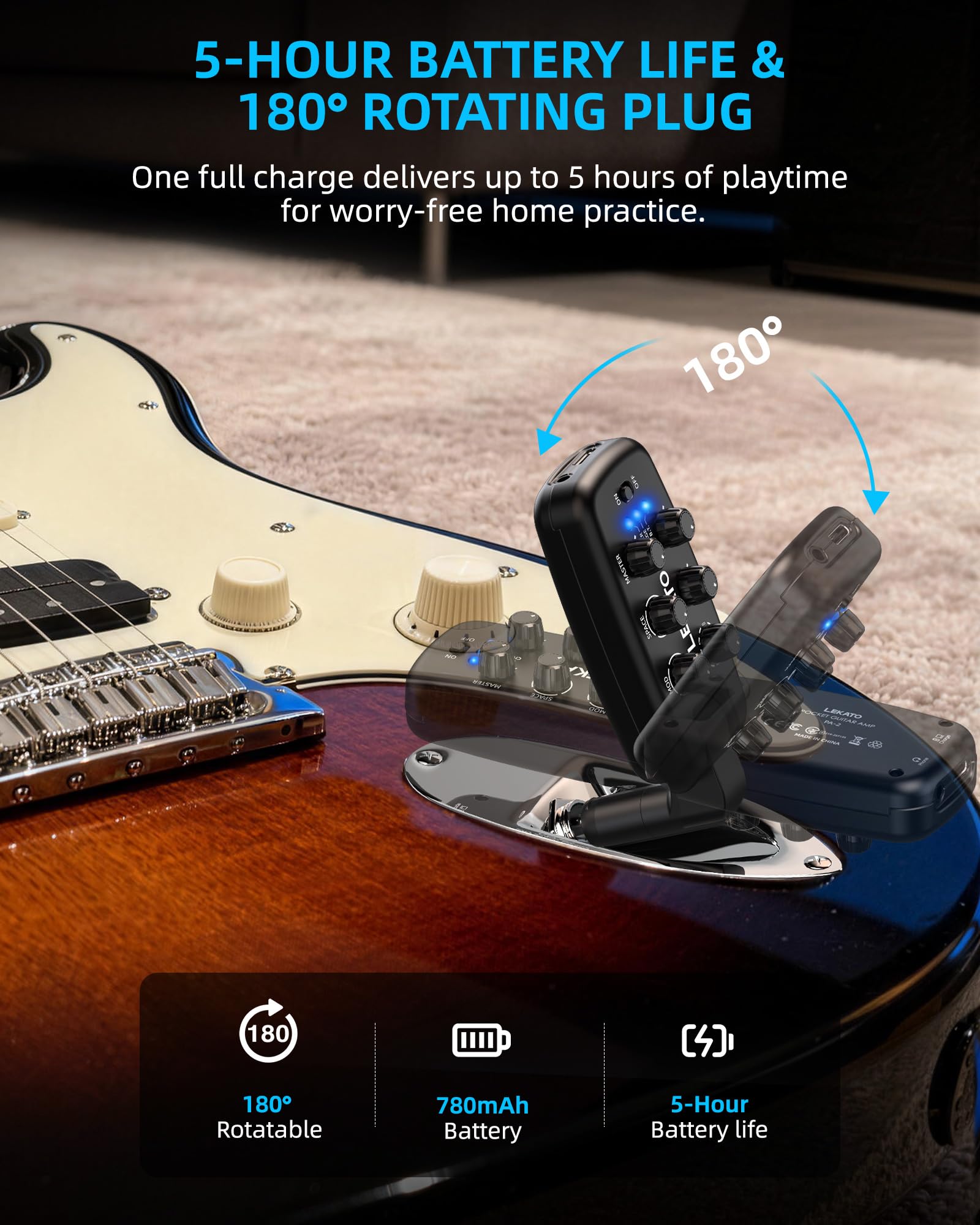 LEKATO PA-2 Guitar Headphone Amplifier Bluetooth Practice Amp
