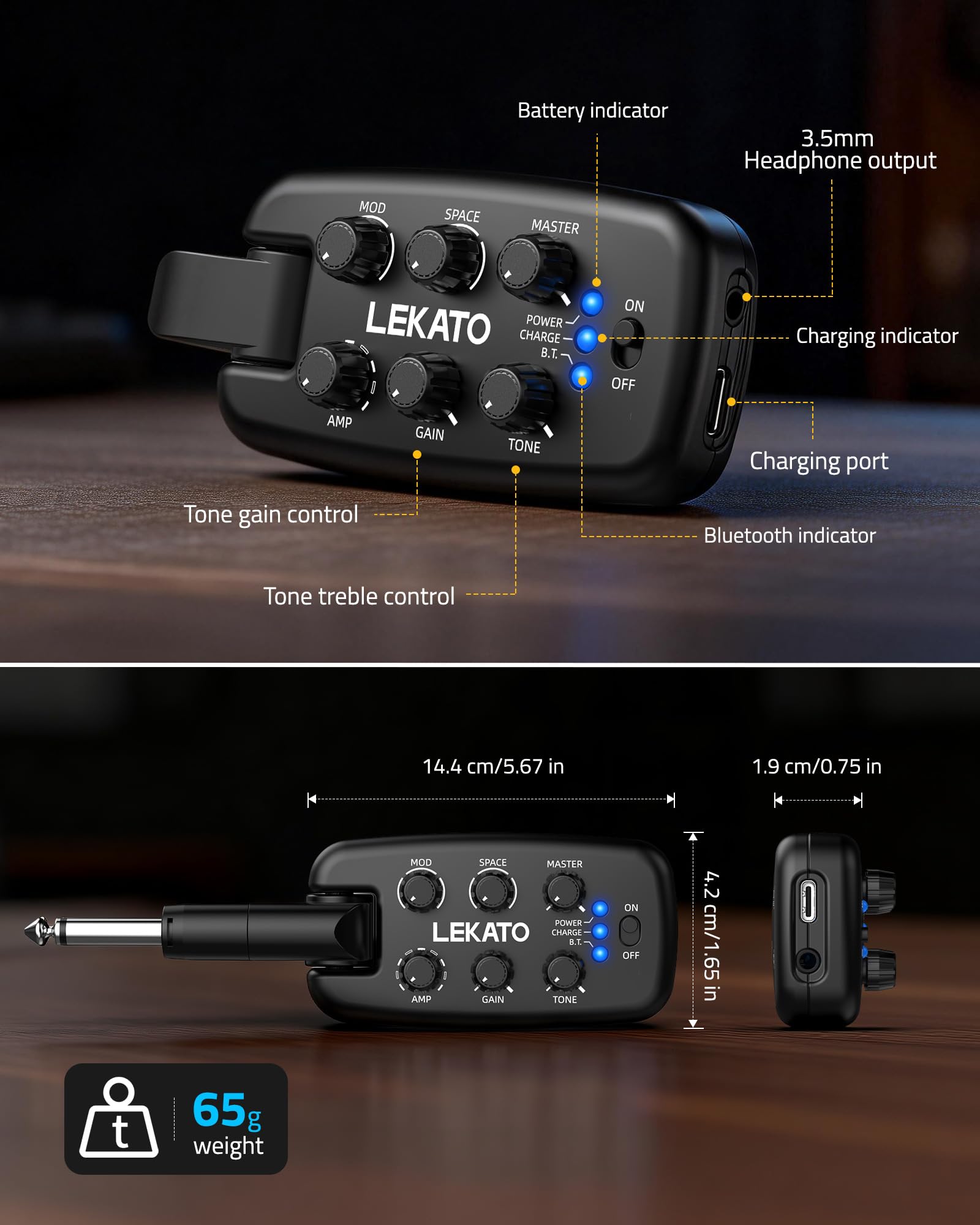 LEKATO PA-2 Guitar Headphone Amplifier Bluetooth Practice Amp