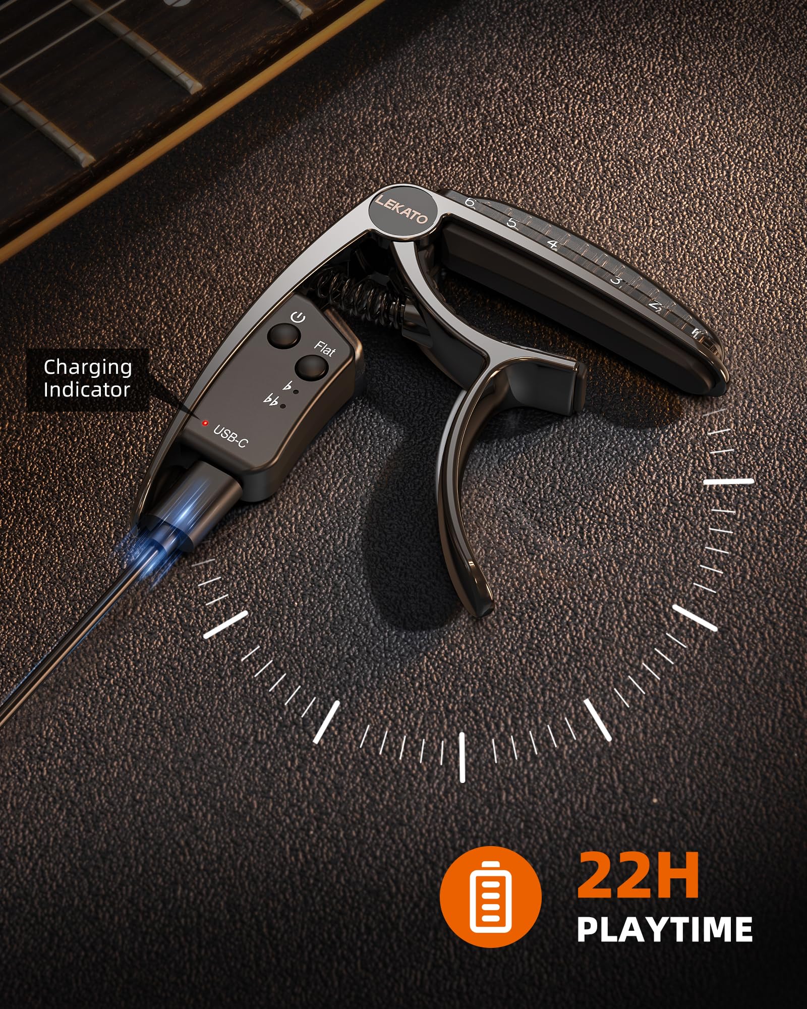 LEKATO TC50 2 In 1 Guitar Capo Tuner Electroplating Black