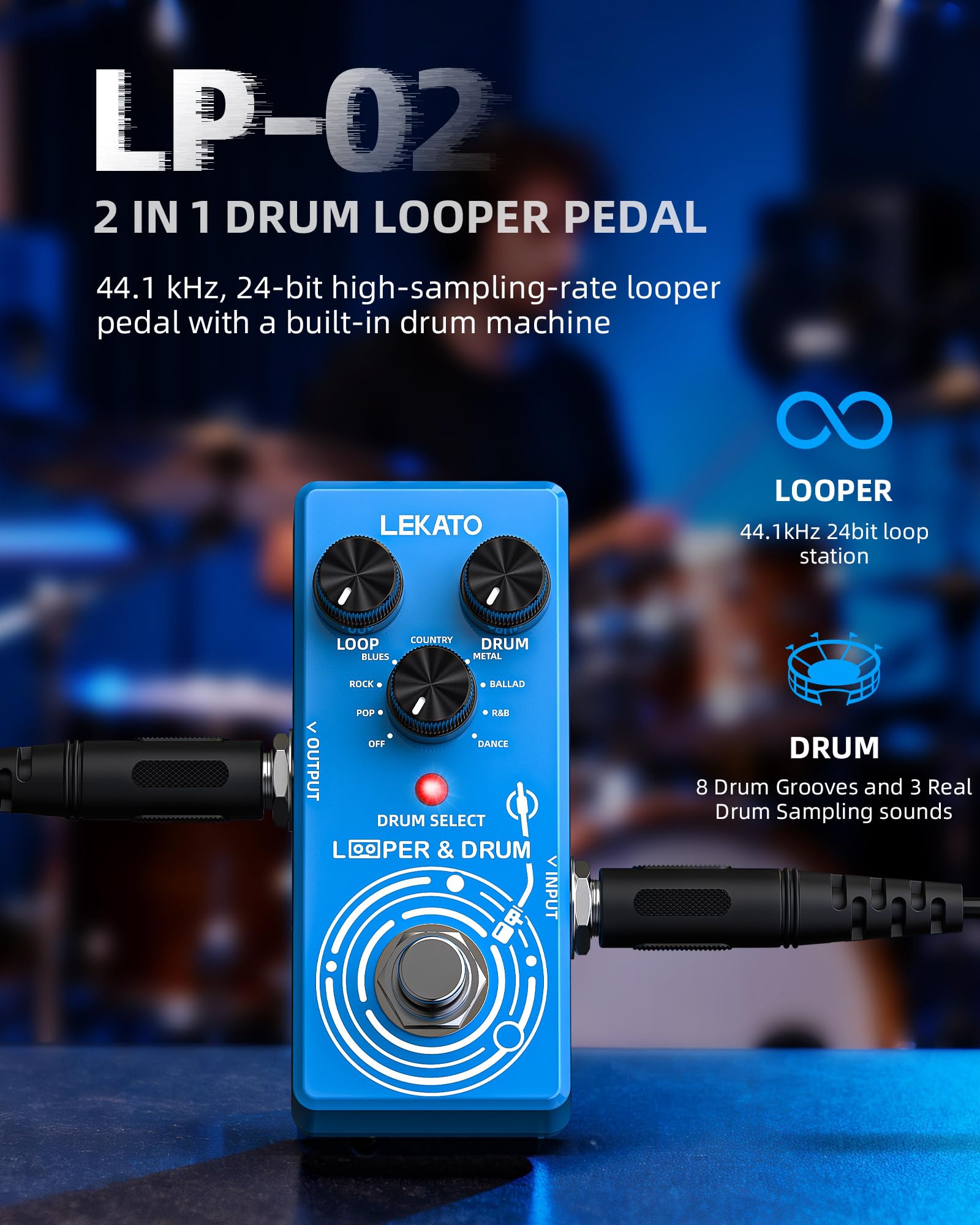 LEKATO LP-02 Looper Guitar Pedal Drum Machine