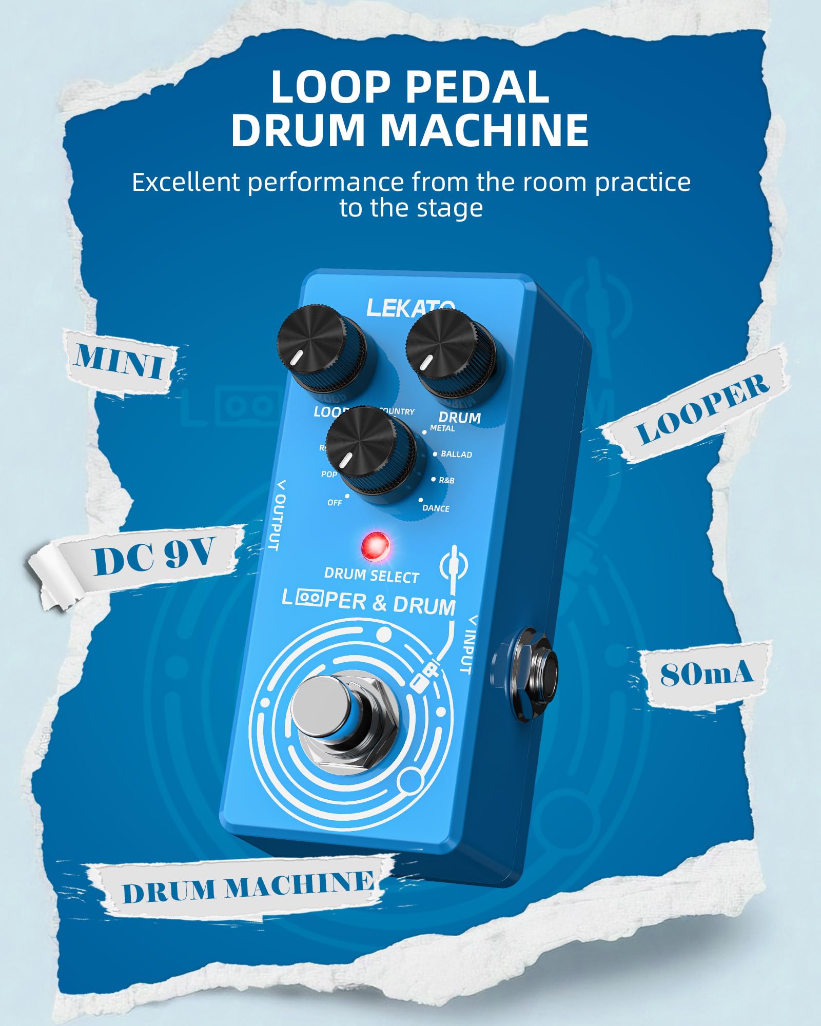 LEKATO LP-02 Looper Guitar Pedal Drum Machine