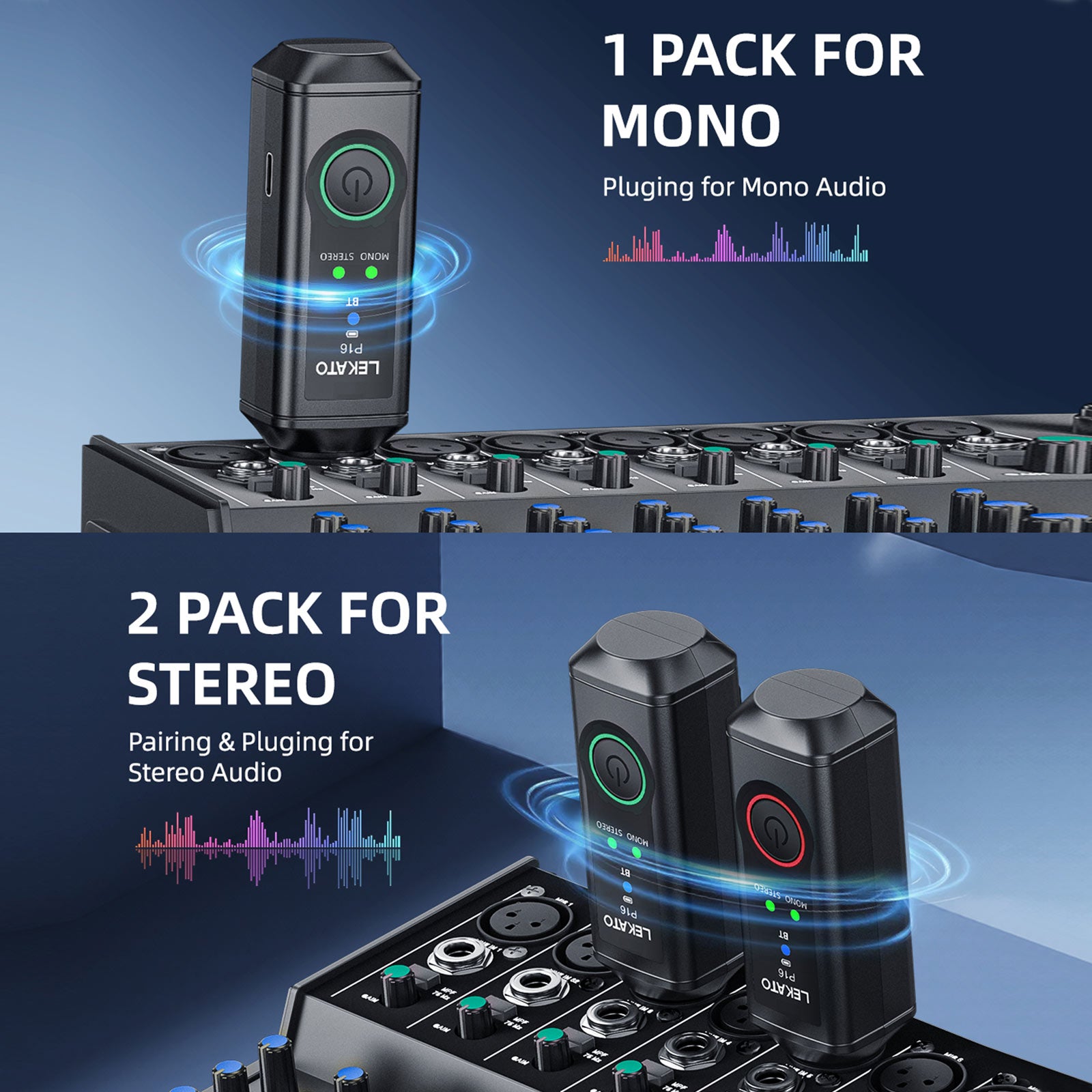 LEKATO P16 XLR Receiver Stereo/Mono Bluetooth Studio Dj XLR Receiver