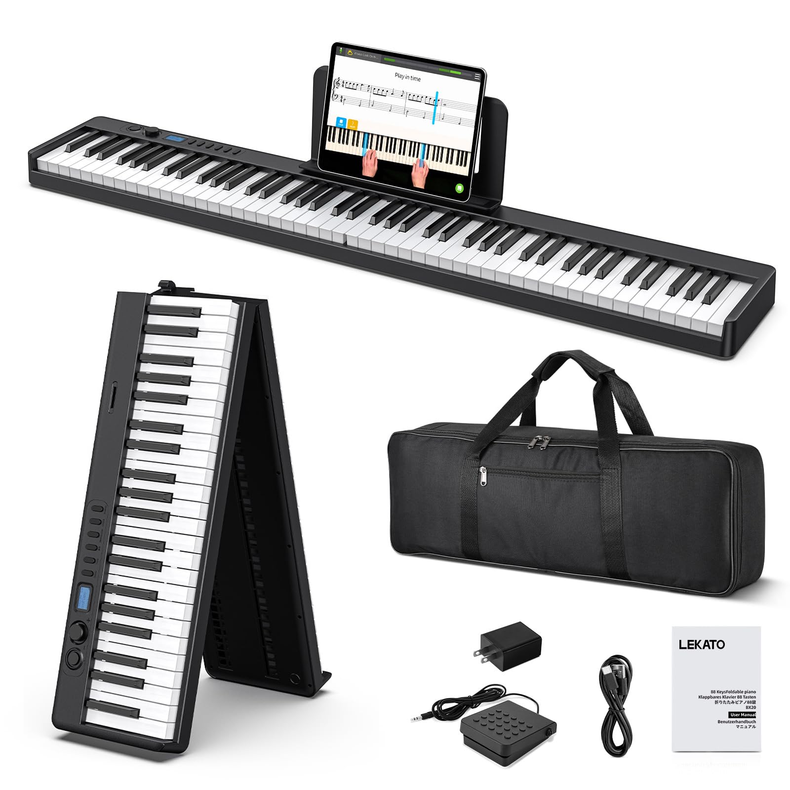 LEKATO BX20 Keyboard 88 Keys Folding Semi-Weighted Velocity Keys Piano