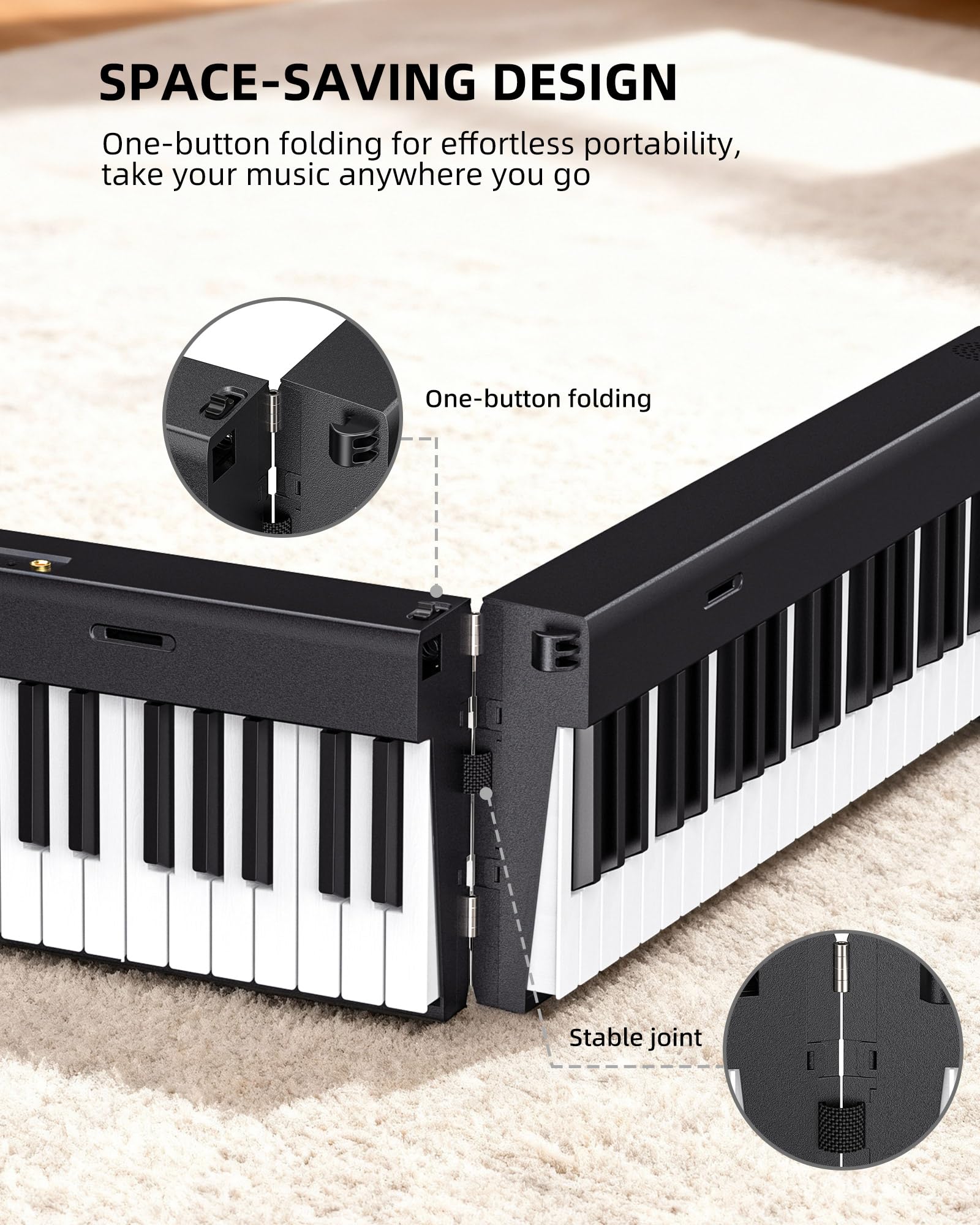 LEKATO BX20 Keyboard 88 Keys Folding Semi-Weighted Velocity Keys Piano