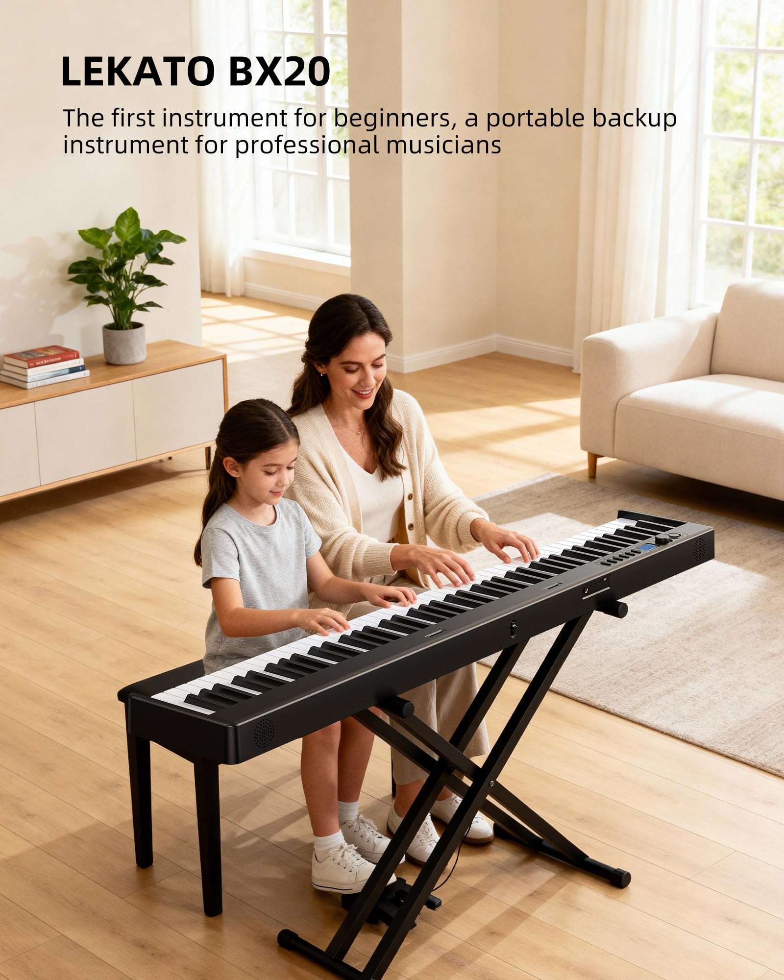 LEKATO BX20 Keyboard 88 Keys Folding Semi-Weighted Velocity Keys Piano