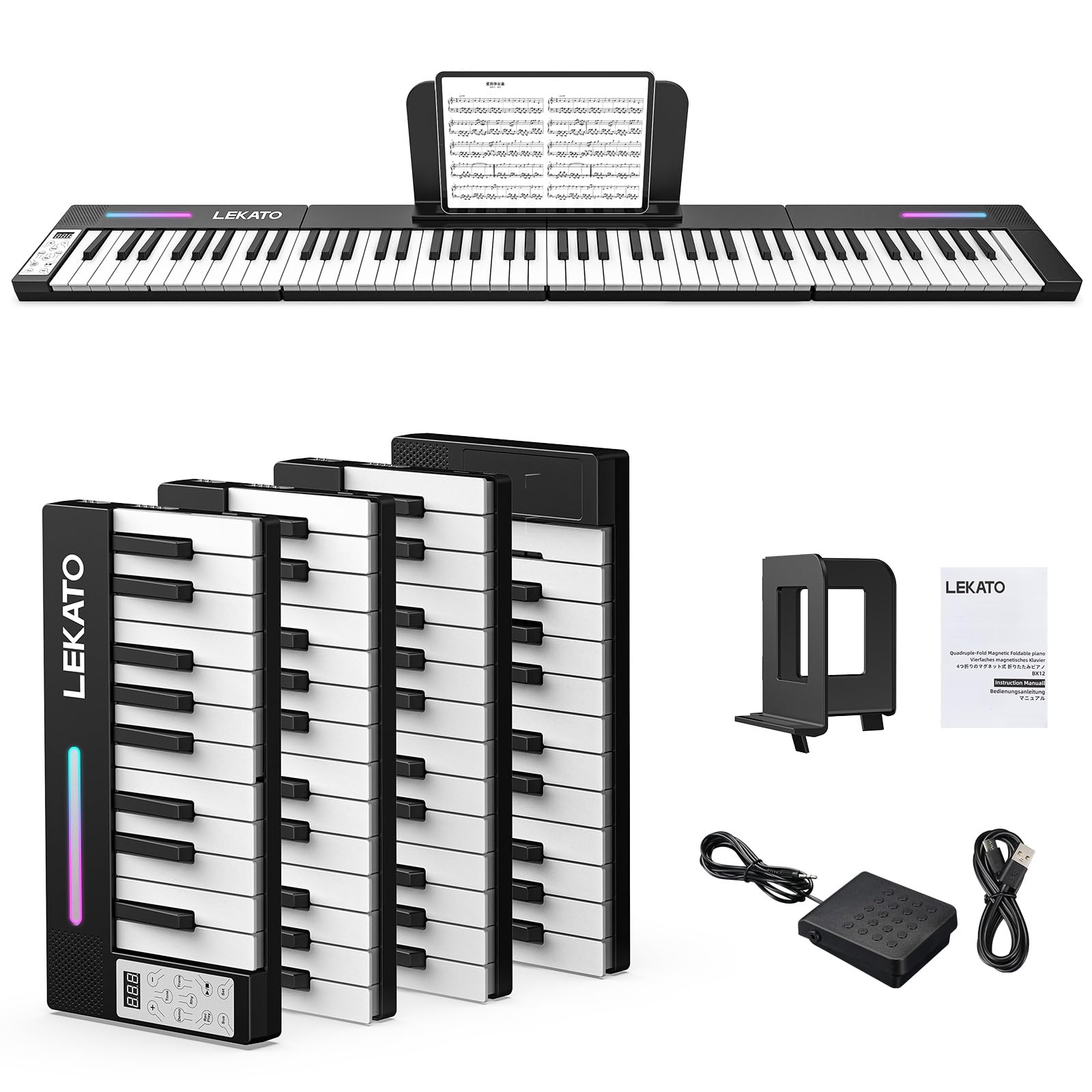 LEKATO BX12 Digital Piano 88 Keys 4 Pcs Folding Keyboard
