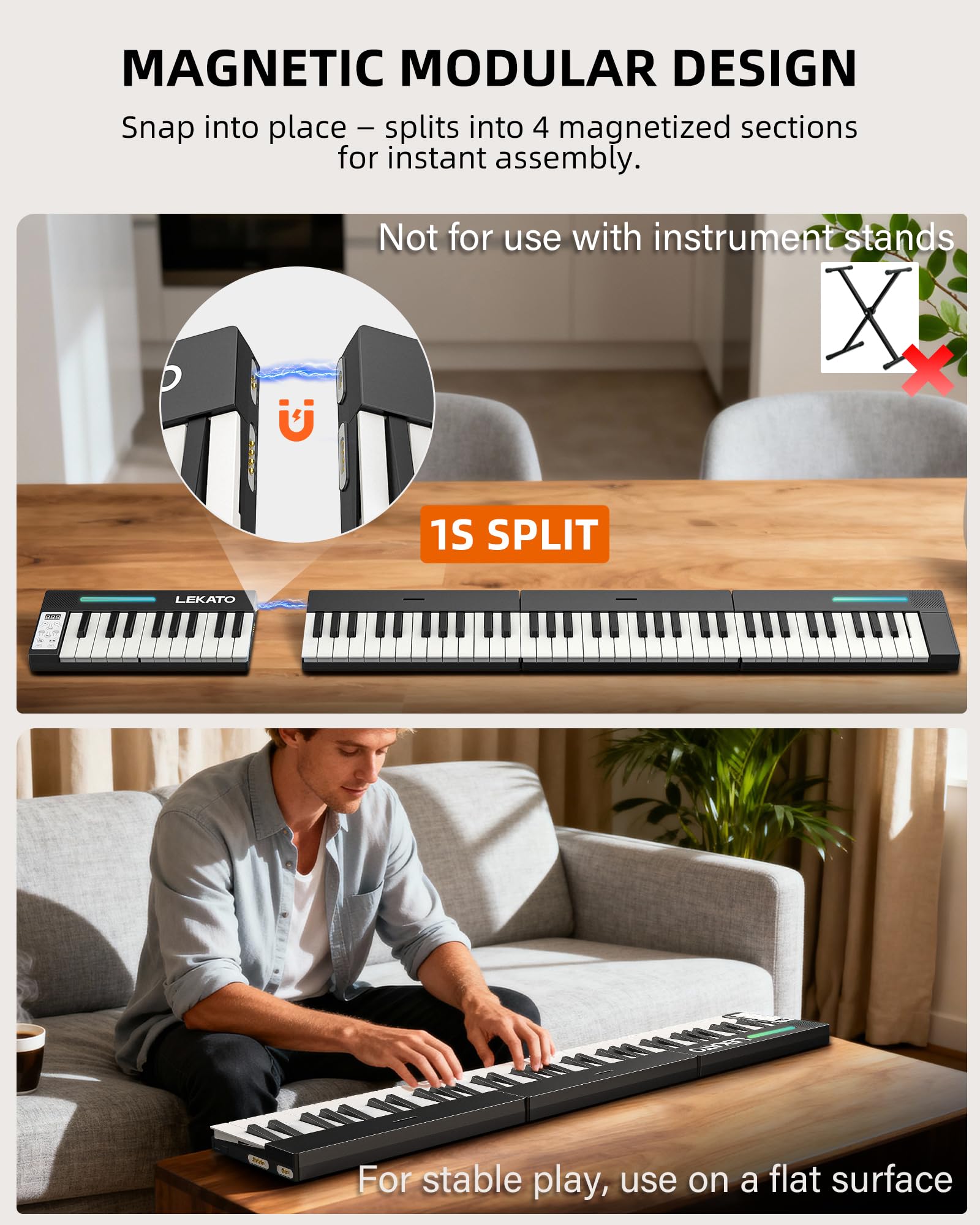 LEKATO BX12 Digital Piano 88 Keys 4 Pcs Folding Keyboard