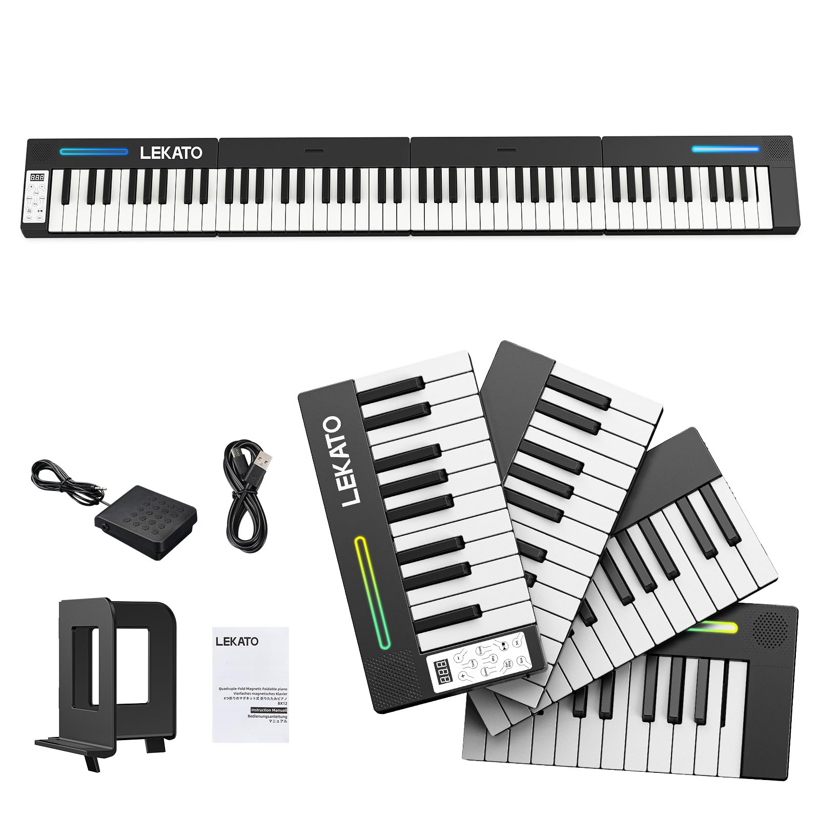 LEKATO BX12 Digital Piano 88 Keys 4 Pcs Folding Keyboard