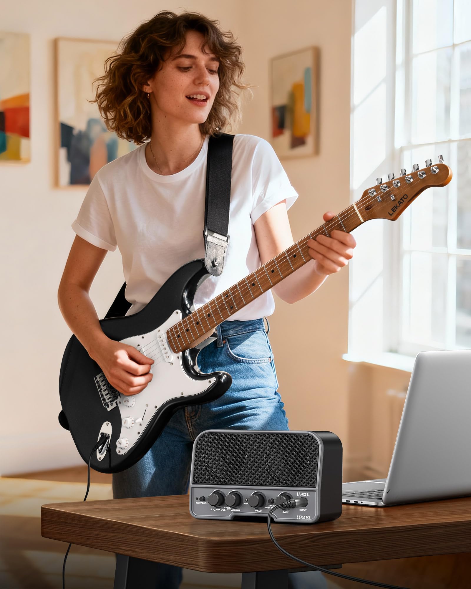 LEKATO ST-01 Black Electric Guitar 39 Inch HSS Guitar