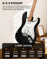 LEKATO ST-01 Black Electric Guitar 39 Inch HSS Guitar