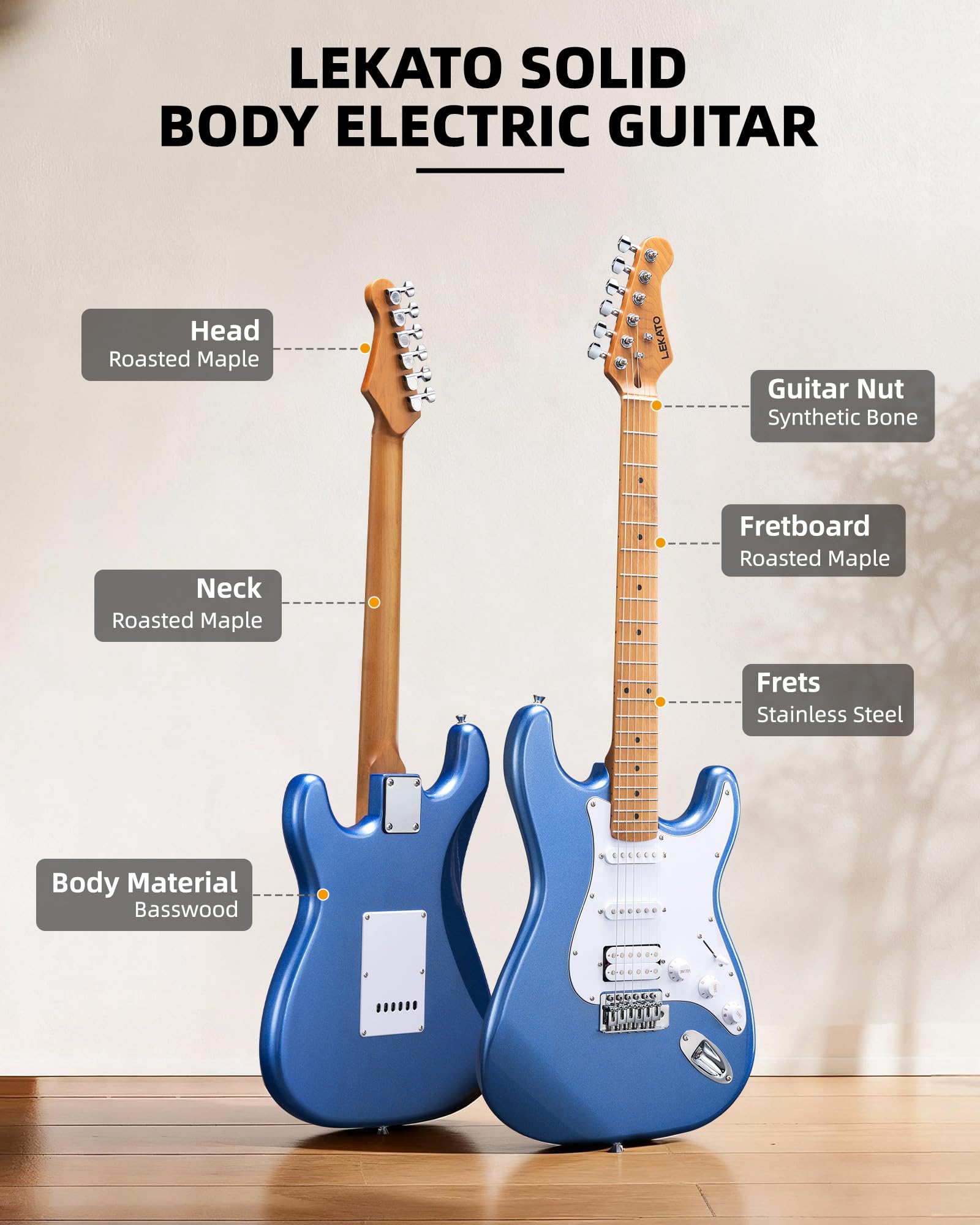 LEKATO ST-01 Blue Electric Guitar 39 Inch HSS Guitar