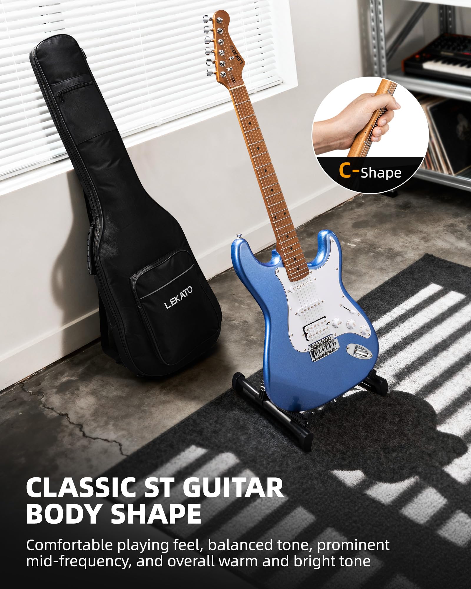 LEKATO ST-01 Blue Electric Guitar 39 Inch HSS Guitar