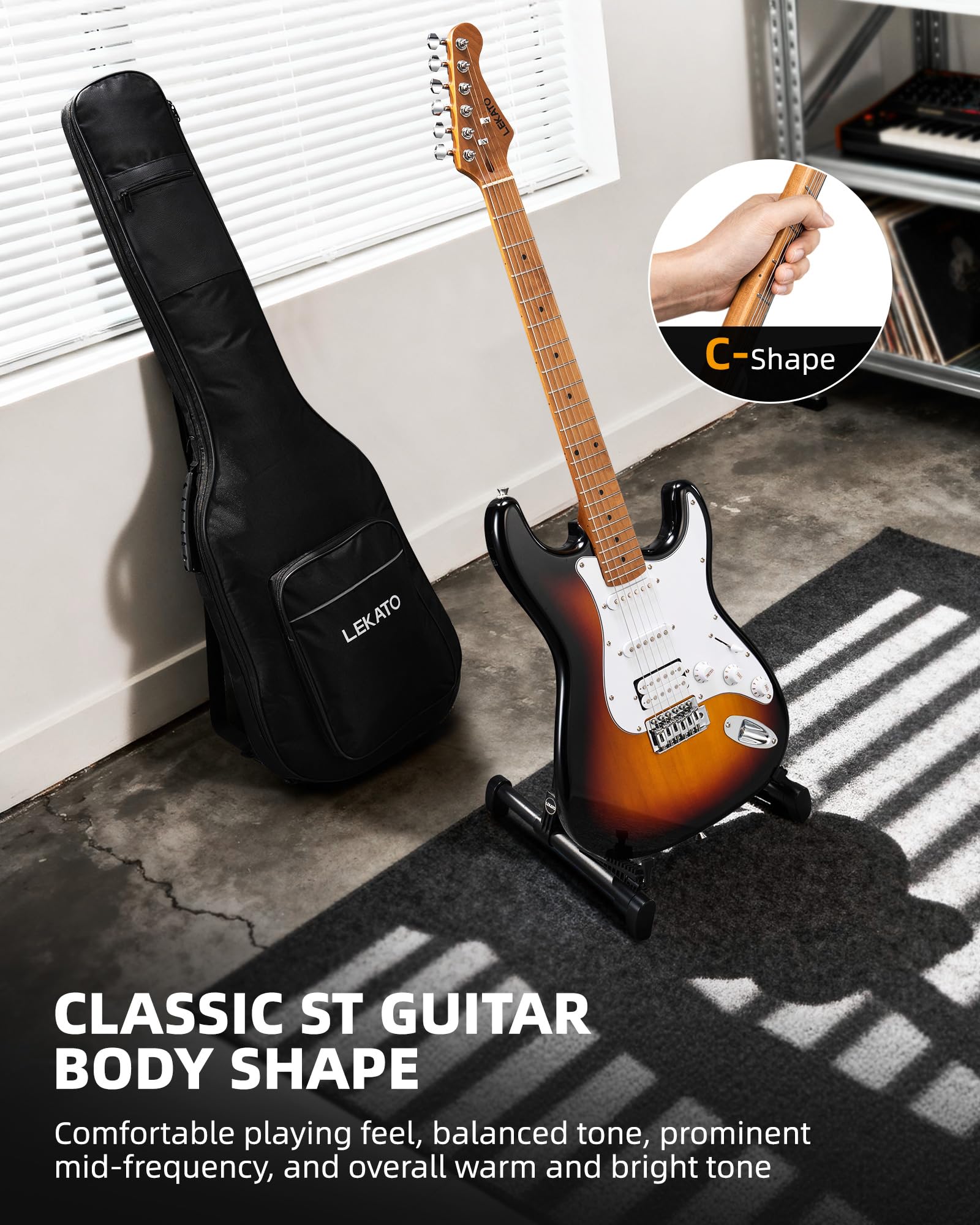 LEKATO ST-01 Sunburst Electric Guitar 39 Inch HSS Guitar