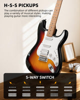 LEKATO ST-01 Sunburst Electric Guitar 39 Inch HSS Guitar