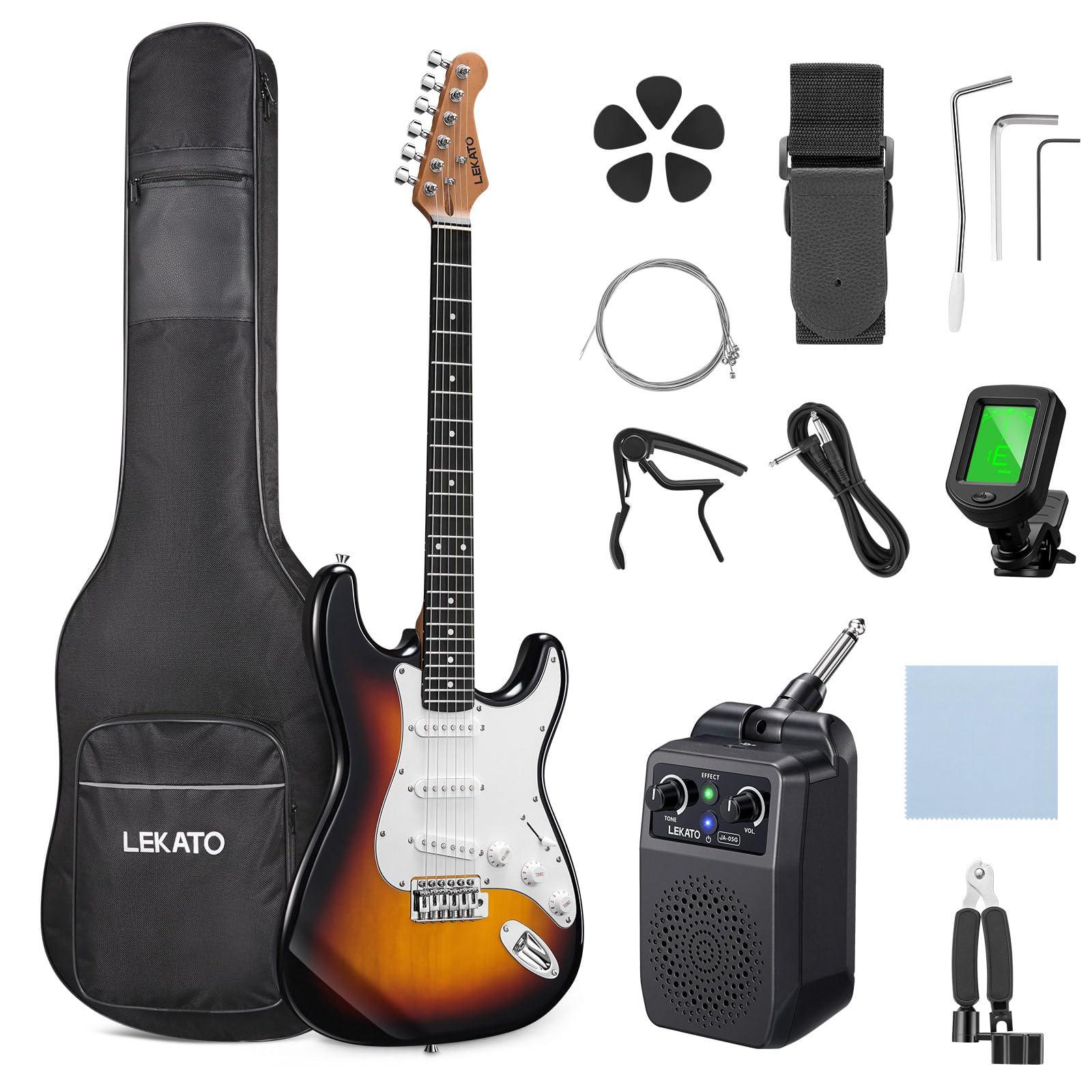 LEKATO ST-02 Electric Guitar Set 39 Inch SSS Pickups Guitar