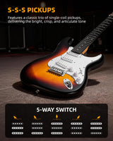 LEKATO ST-02 Electric Guitar Set 39 Inch SSS Pickups Guitar