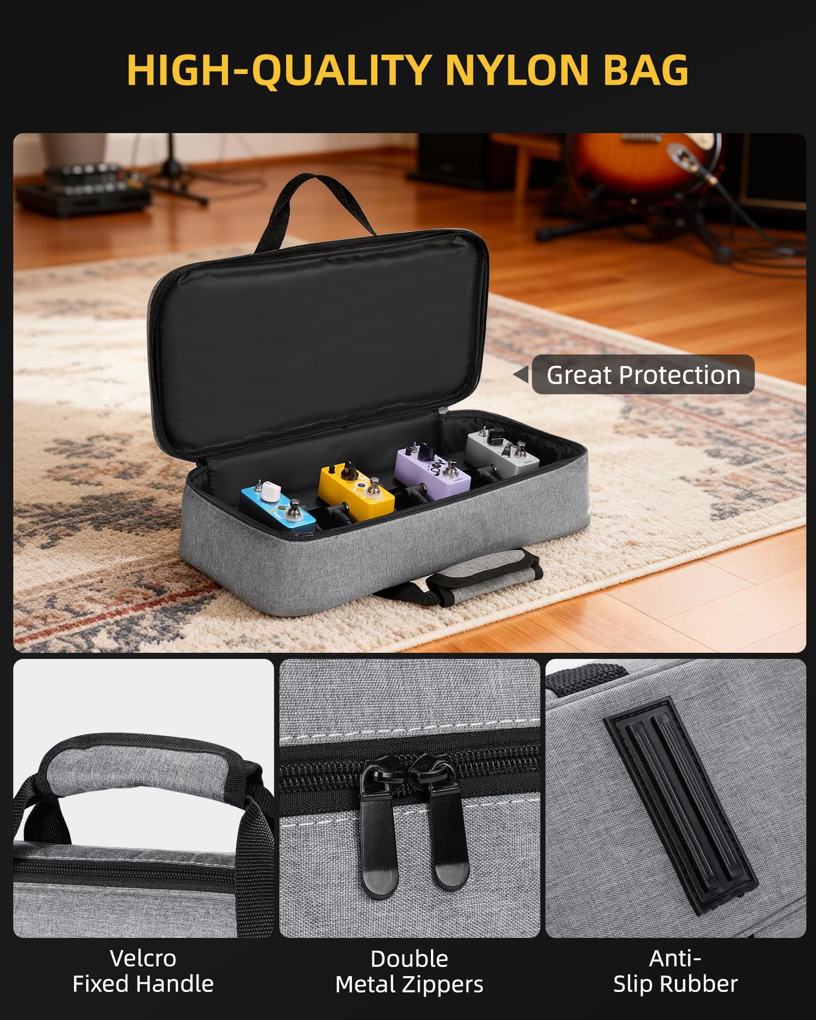 LEKATO PB-01S Guitar Pedal Board w/ Built-in Power Supply(15x5.1x1.6")