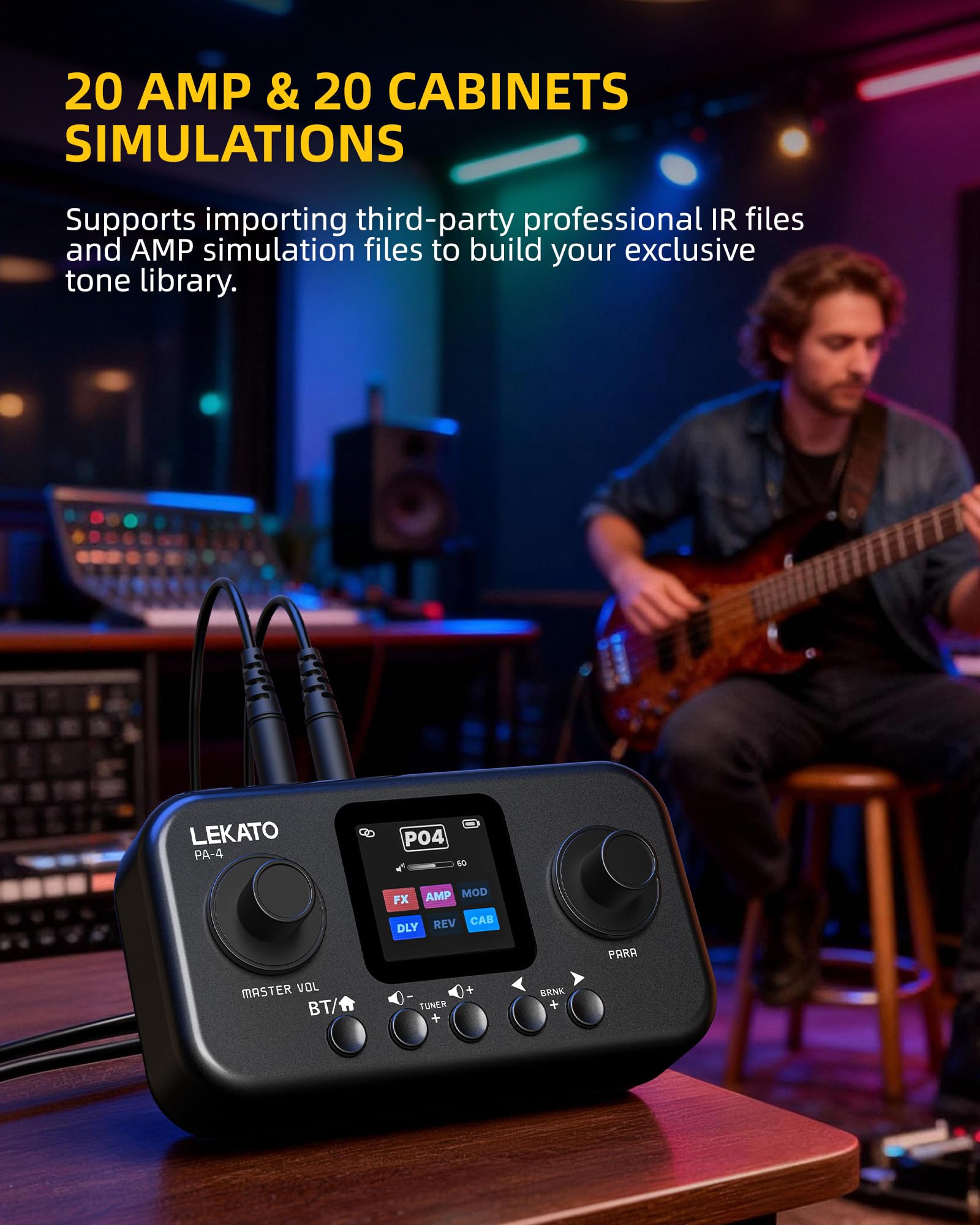 LEKATO PA-4 Pocket Guitar Multi Effects Rechargeable 6 Modules, 80 Presets, 20 Amp Modeling