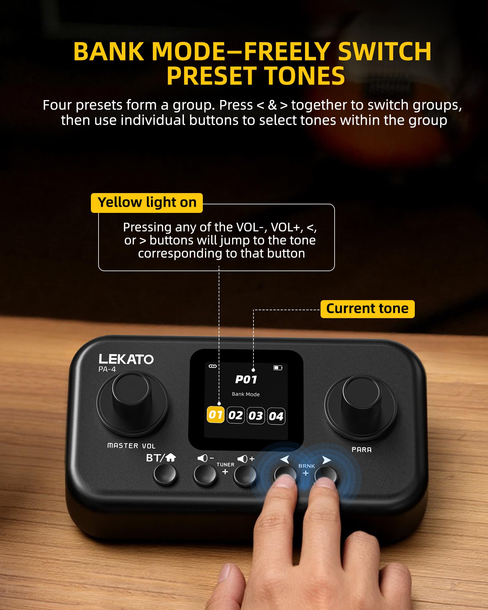 LEKATO PA-4 Pocket Guitar Multi Effects Rechargeable 6 Modules, 80 Presets, 20 Amp Modeling