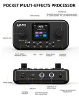 LEKATO PA-4 Pocket Guitar Multi Effects Rechargeable 6 Modules, 80 Presets, 20 Amp Modeling
