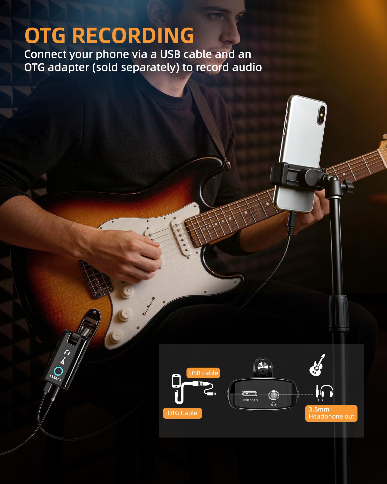 LEKATO PA-5 Electric Guitar Headphone Amp 50 Presets 18 Amps 20 IRs