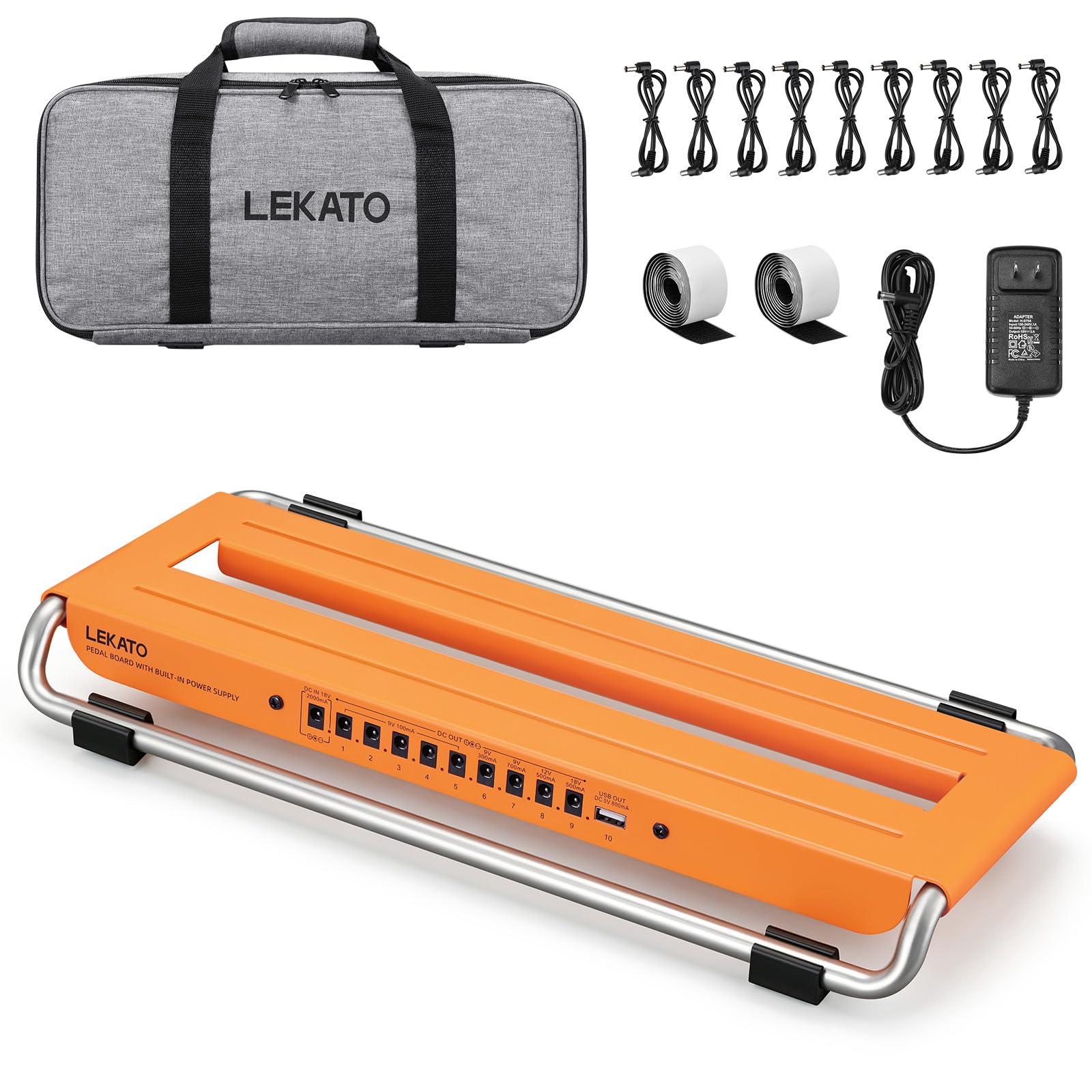 LEKATO PB-04S Guitar Pedal Board w/ Built-in Power Supply(16x7.2x4.4")