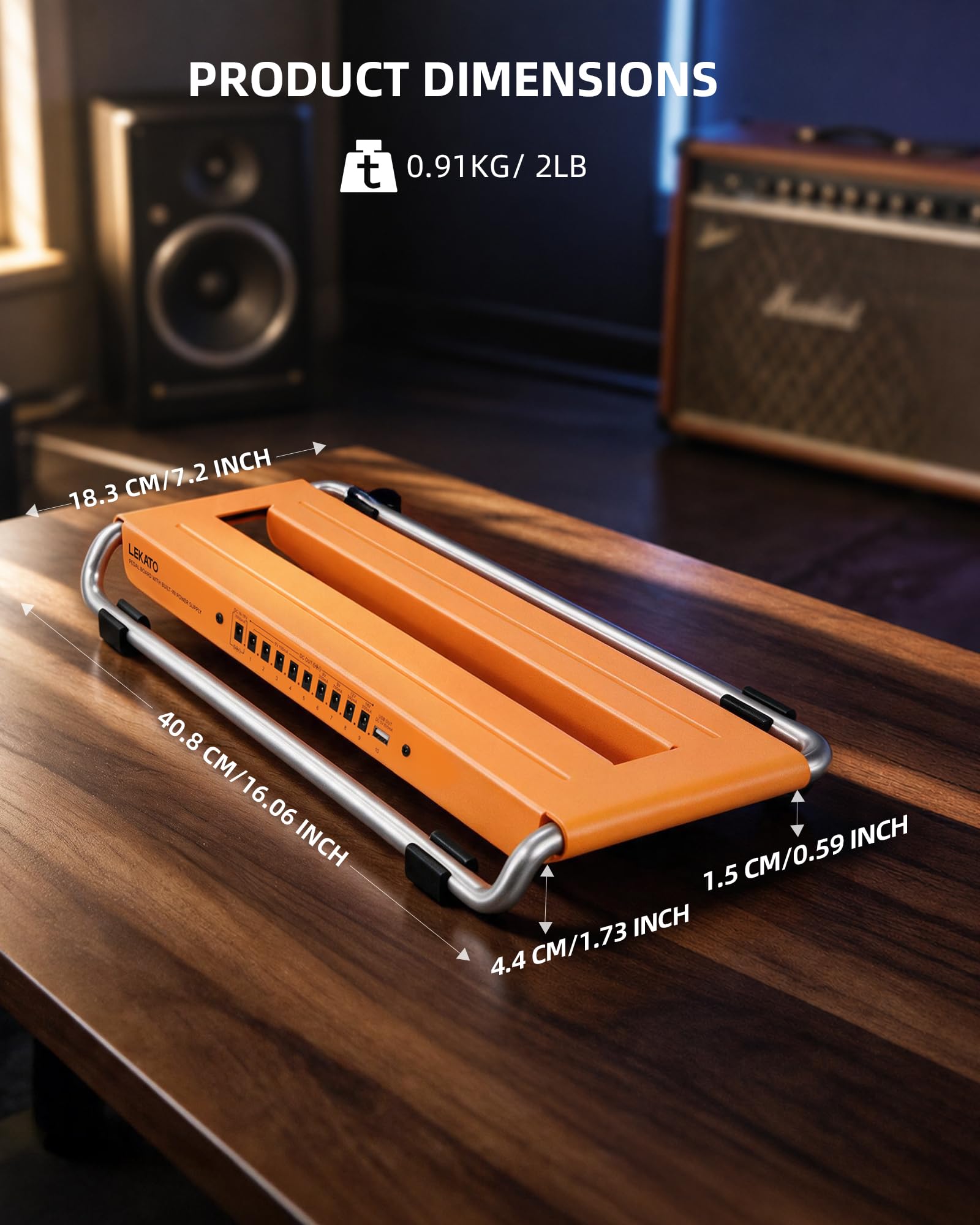 LEKATO PB-04S Guitar Pedal Board w/ Built-in Power Supply(16x7.2x4.4")