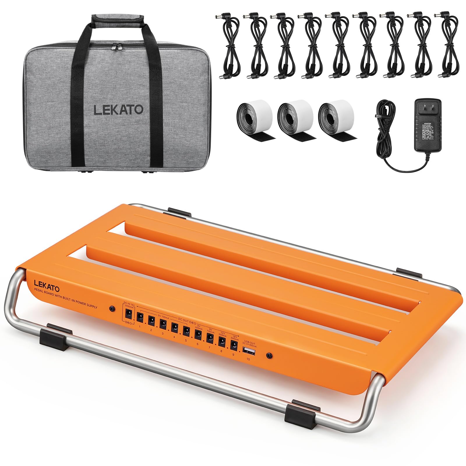 LEKATO PB-04S Guitar Pedal Board w/ Built-in Power Supply(16x7.2x4.4")