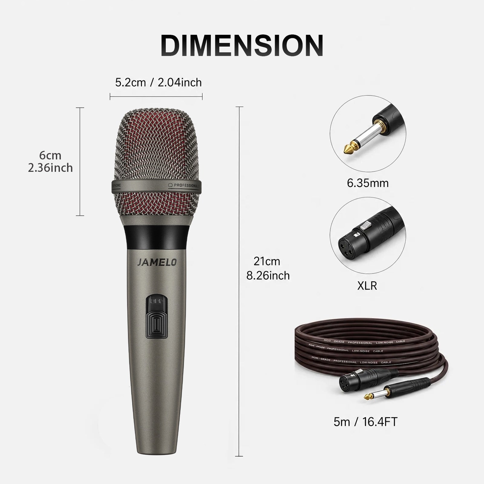 JAMELO F19 Wired Dynamic Microphone Handheld Mic with 5m Cable 40Hz–13kHz Frequency