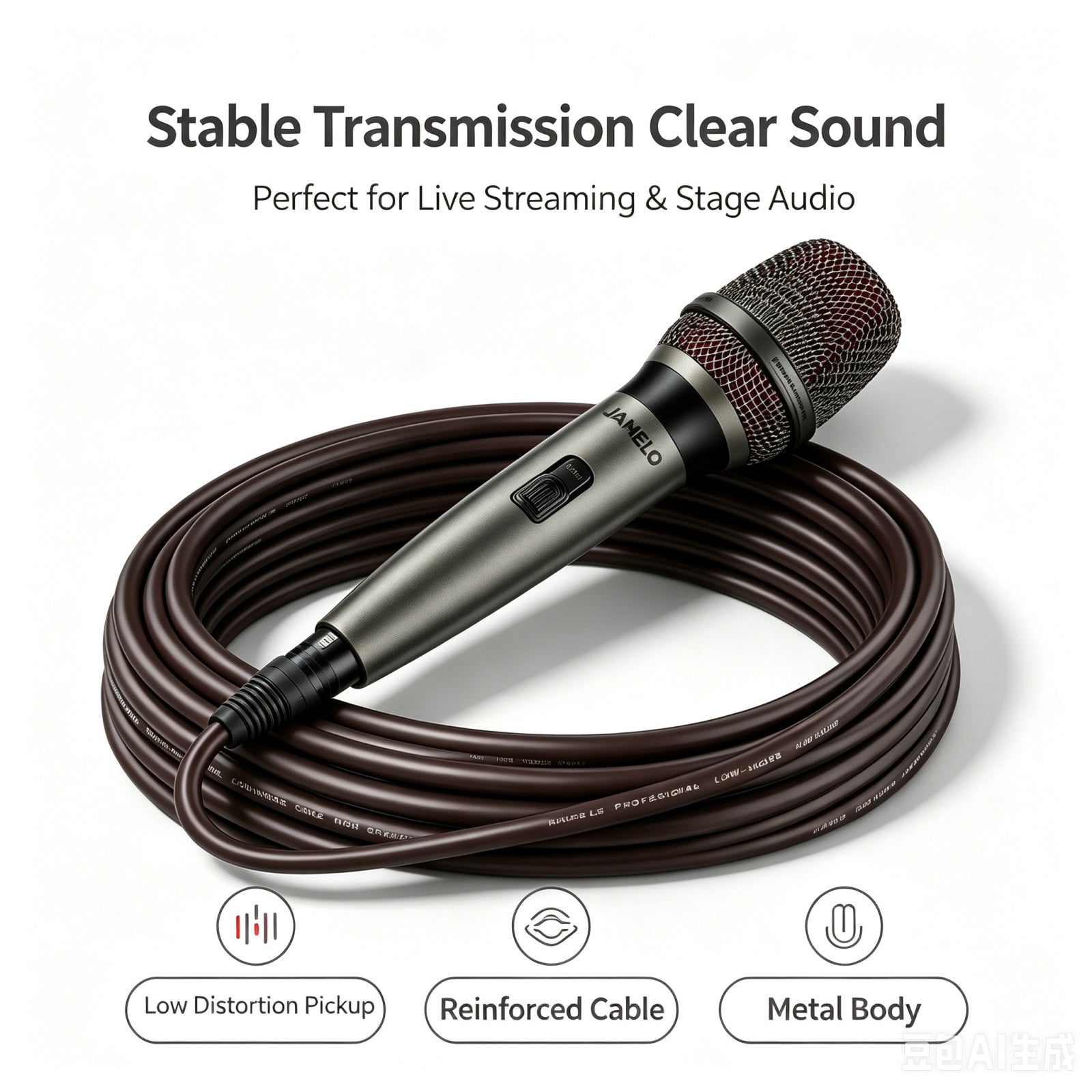 JAMELO F19 Wired Dynamic Microphone Handheld Mic with 5m Cable 40Hz–13kHz Frequency